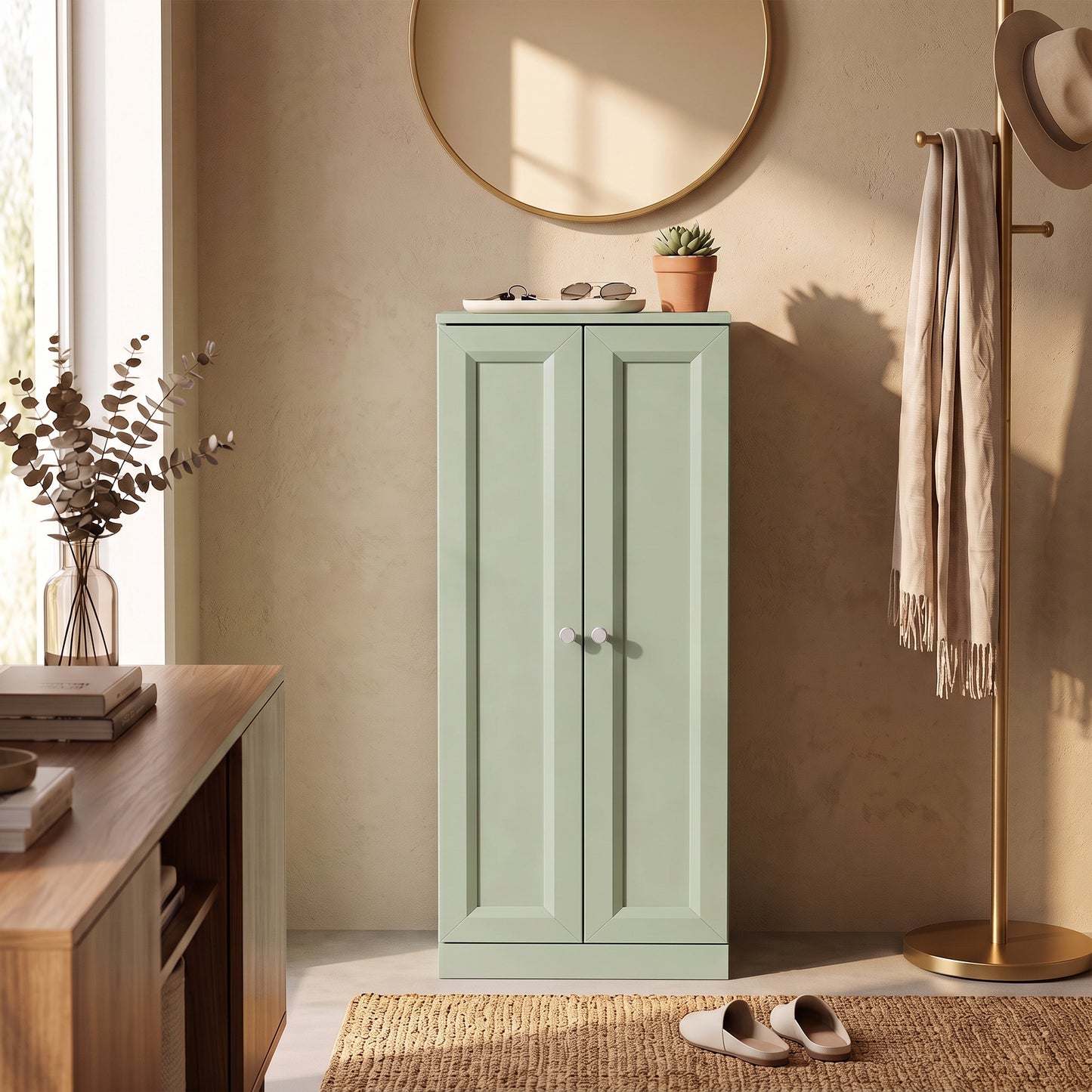 HOMCOM Narrow Bathroom Cabinet, Slim Storage Cabinet with 2 Doors & 4 Tiers, Freestanding Narrow Cupboard