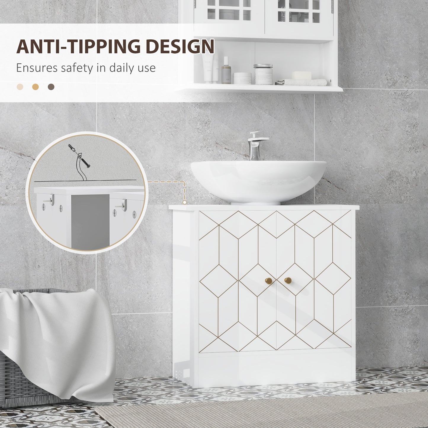 HOMCOM Under Sink Bathroom Cabinet, Adjustable Shelf & Open Compartment, Fits Basin with/without Pedestal, 60x30x60cm, White