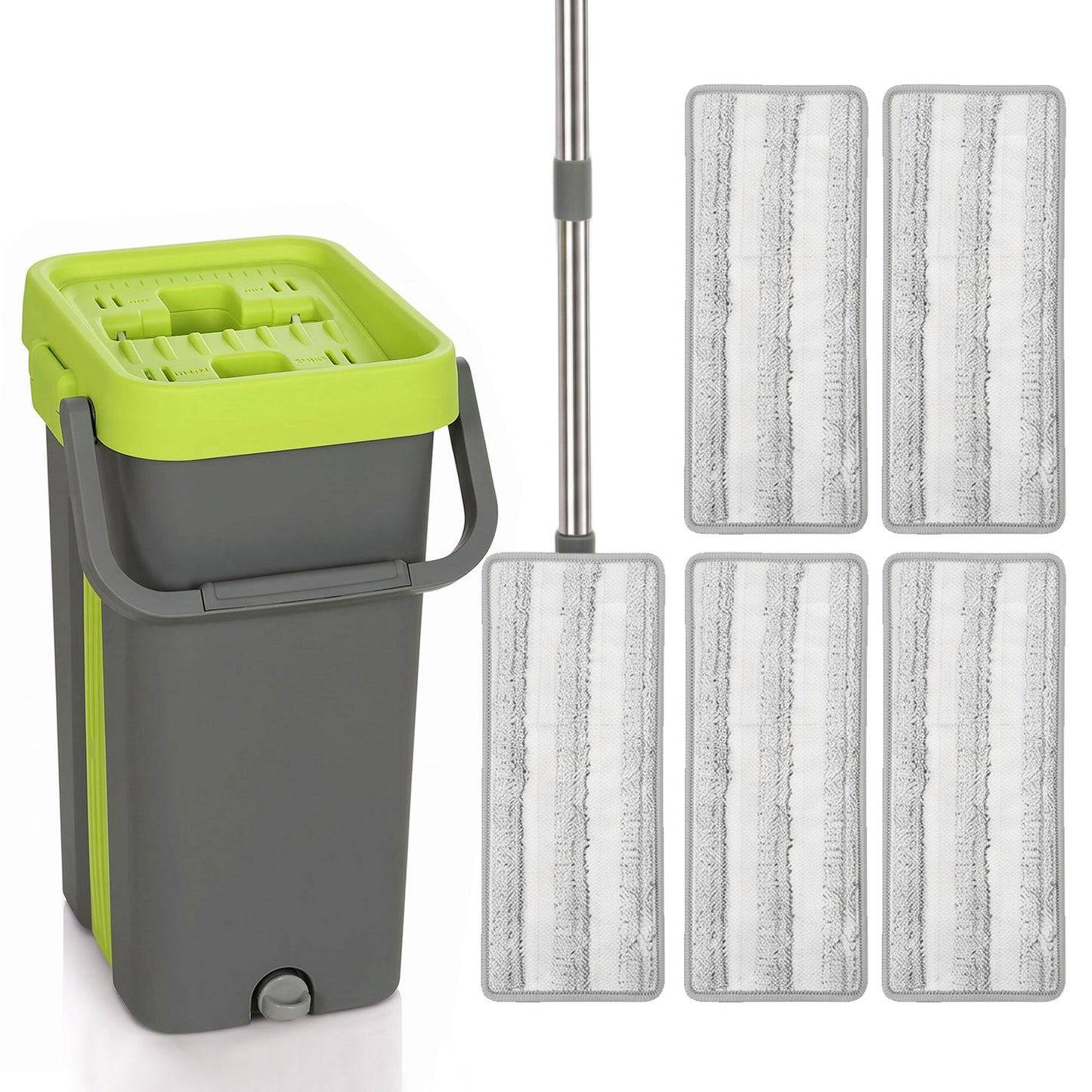 HOMCOM Mop and Bucket with Wringer Set, Flat Mop and Bucket with 2 Chambers, Rotating Head, Wet and Dry Use, Dark Grey