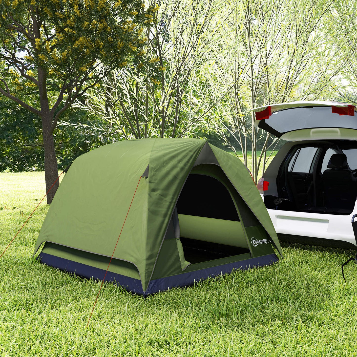Outsunny 3-4 Person Camping Tent, Easy Set Up, Waterproof Dome, Sewn-in Groundsheet, Mesh Windows, Pocket & Hook for Camping, Olive Green/Grey