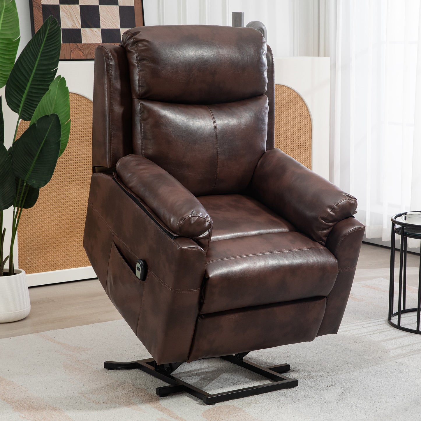 HOMCOM Faux Leather 70° Electric Riser Recliner Chair - Dark Brown