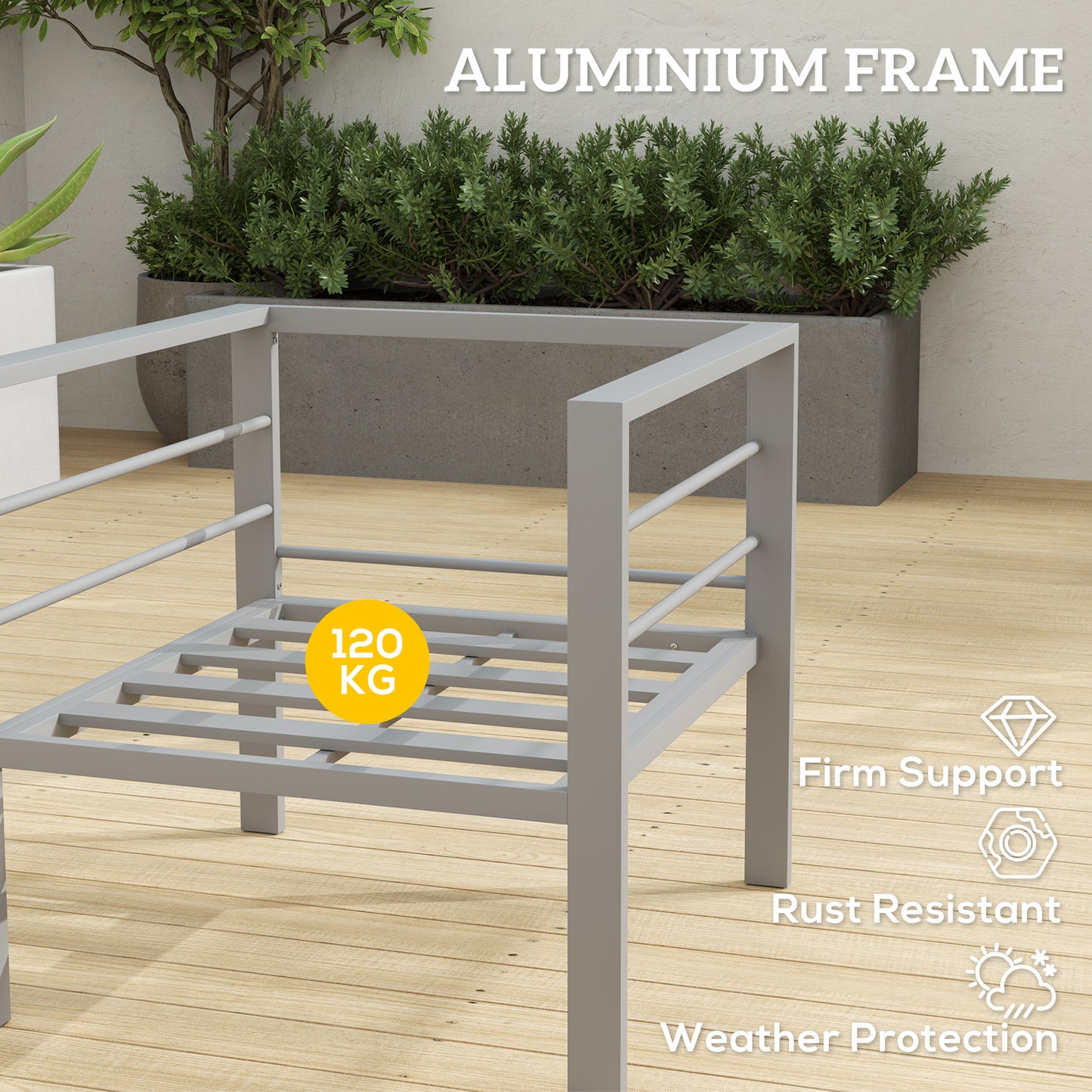Outsunny Patio Furniture Aluminium Armchair, All-Weather Outdoor Single Sofa with Cushions, Metal Frame for Garden/Balcony, Charcoal Grey