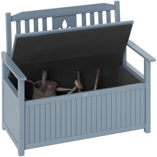 Outsunny Two-Seater Wooden Storage Bench - Grey