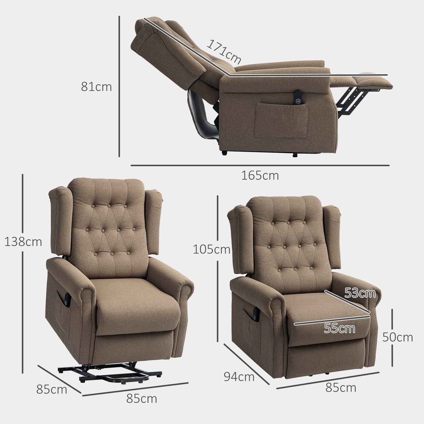 HOMCOM Power Lift Recliner Chair, Electric Lift Chair for Elderly Dark Brown