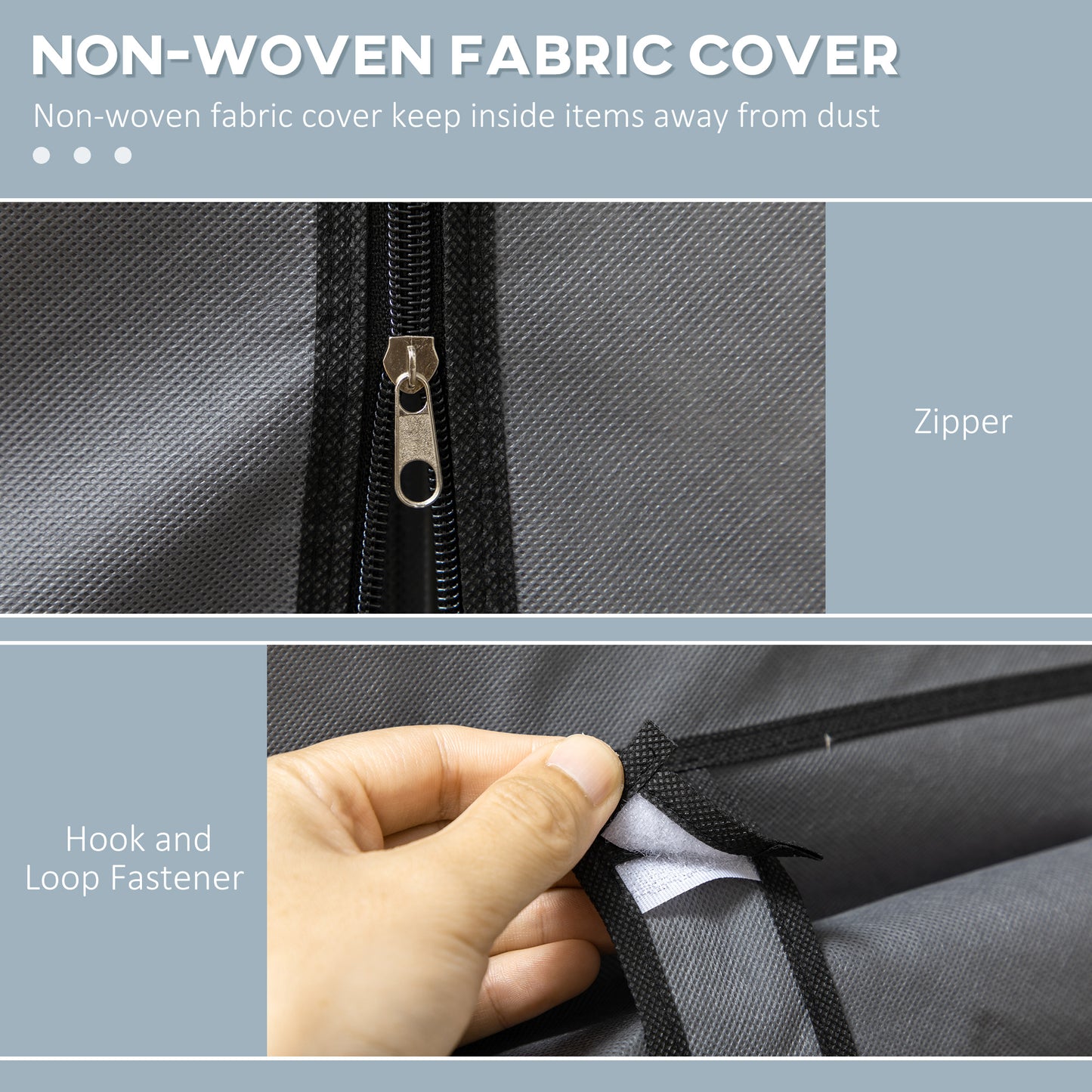 HOMCOM Fabric Wardrobe, Portable Wardrobe, Clothes Storage Unit with 8 Shelves, 2 Hanging Rods, 125 x 43 x 162.5 cm, Dark Grey