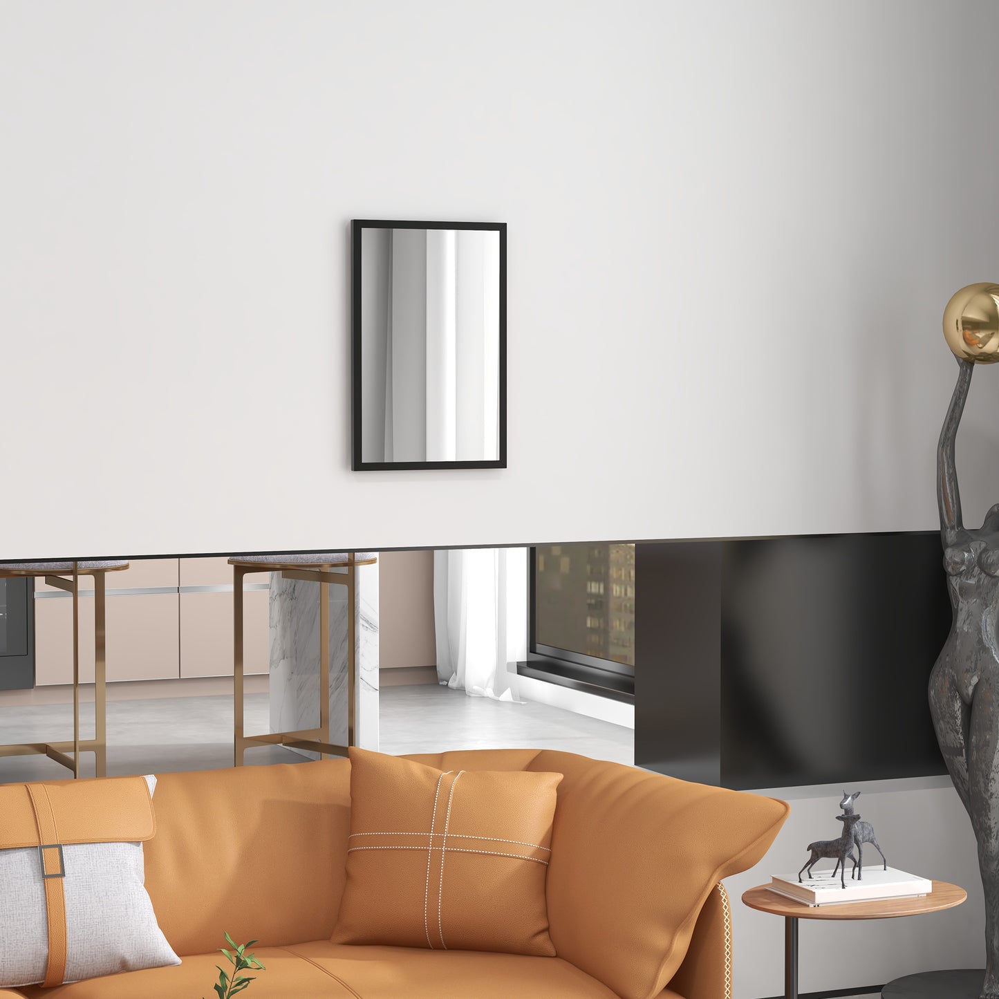 HOMCOM Wall Bathroom Mirror 60 x 40 cm Wall-Mounted Mirror for Living Room Bedroom Hallway Black