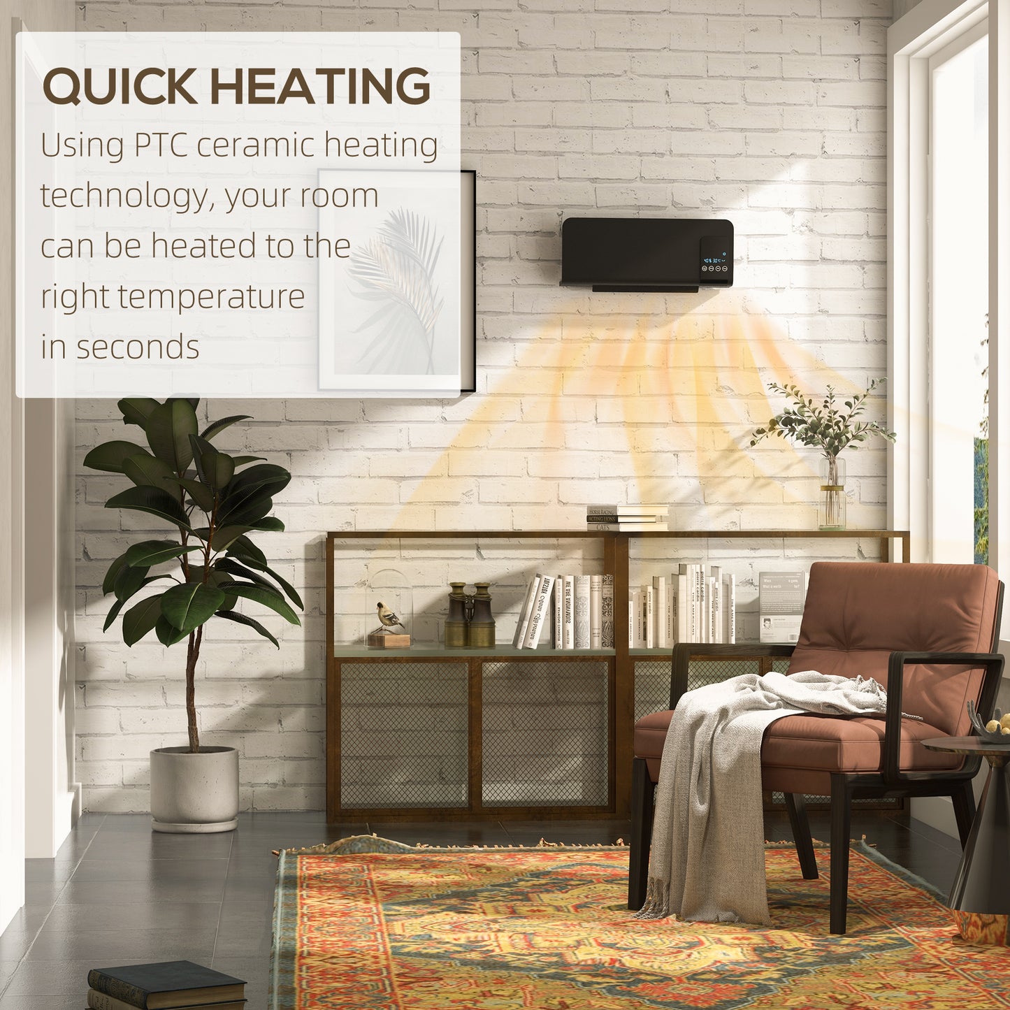 HOMCOM Electric Heater, 2000W Wall Mounted Space Heater with Remote Control, Black