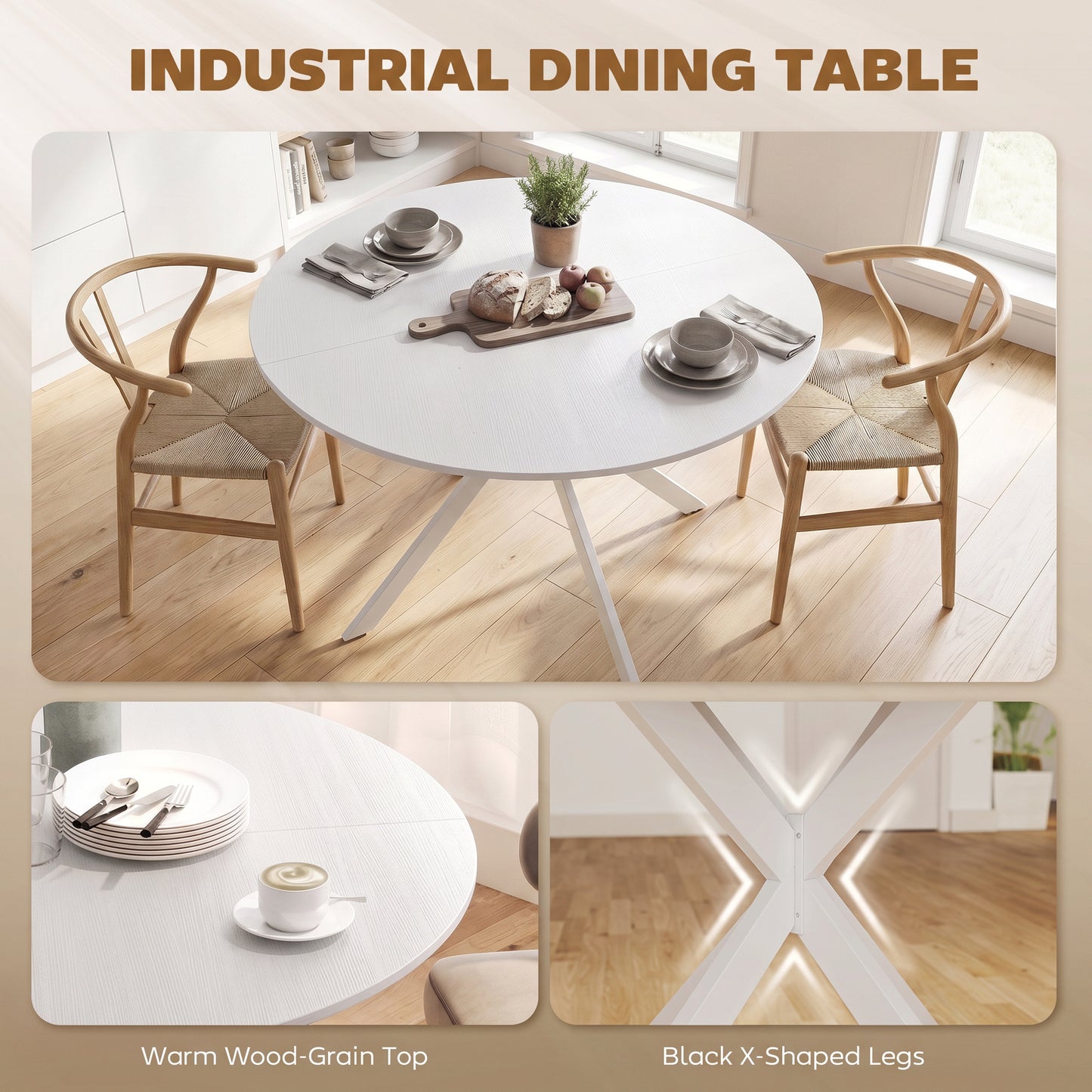 HOMCOM Dining Table for 4, 120 cm Industrial Kitchen Table with Wood Effect Tabletop and Steel Legs, White
