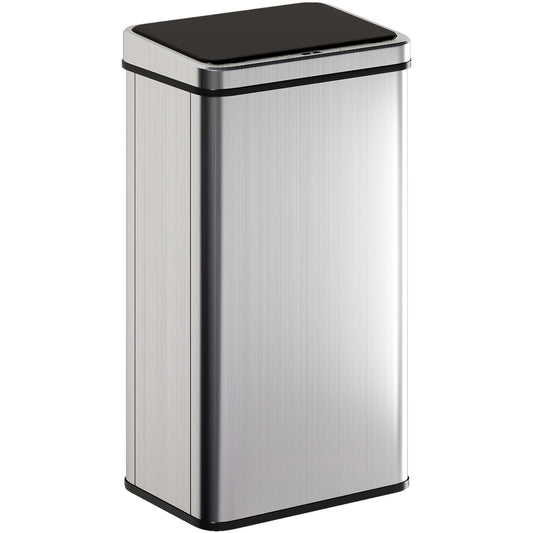 HOMCOM 50L Sensor Bin with Quiet Soft-Close Lid, Automatic Touchless Motion, Fingerprint Resistant Stainless Steel, Silver Tone
