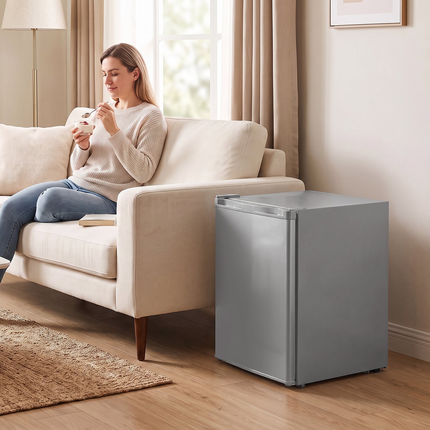 HOMCOM 60L Tabletop Mini Freezer, Countertop Small Freezer with Reversible Door, Removable Wire Shelves, Grey