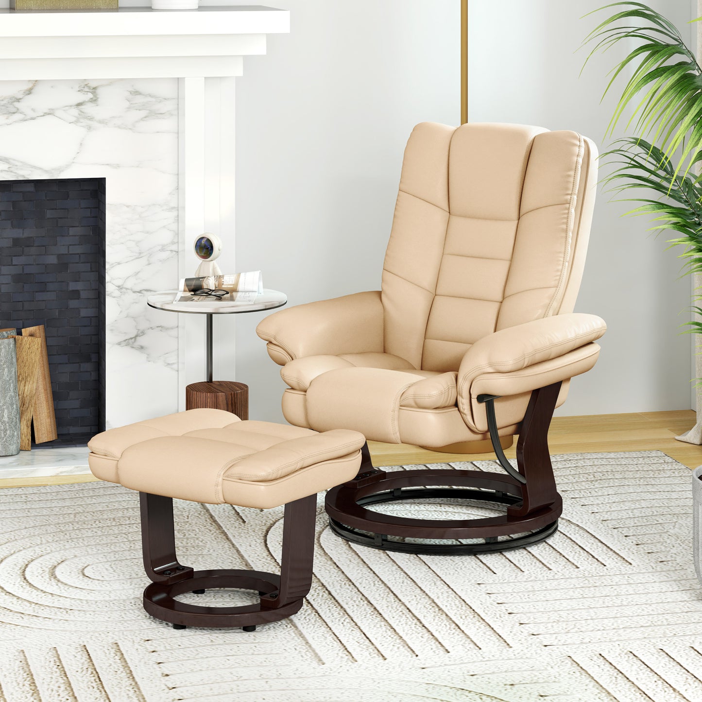 HOMCOM Faux Leather Extra-Padded Reclining Chair & Footstool Beige