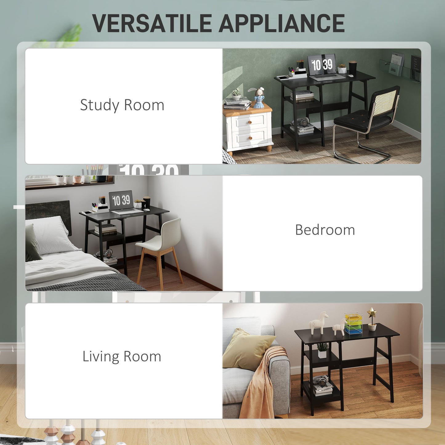 HOMCOM Compact Computer Desk with Storage Shelves, Study Table with Bookshelf, Easy Assembly, 106 x 51cm, Black