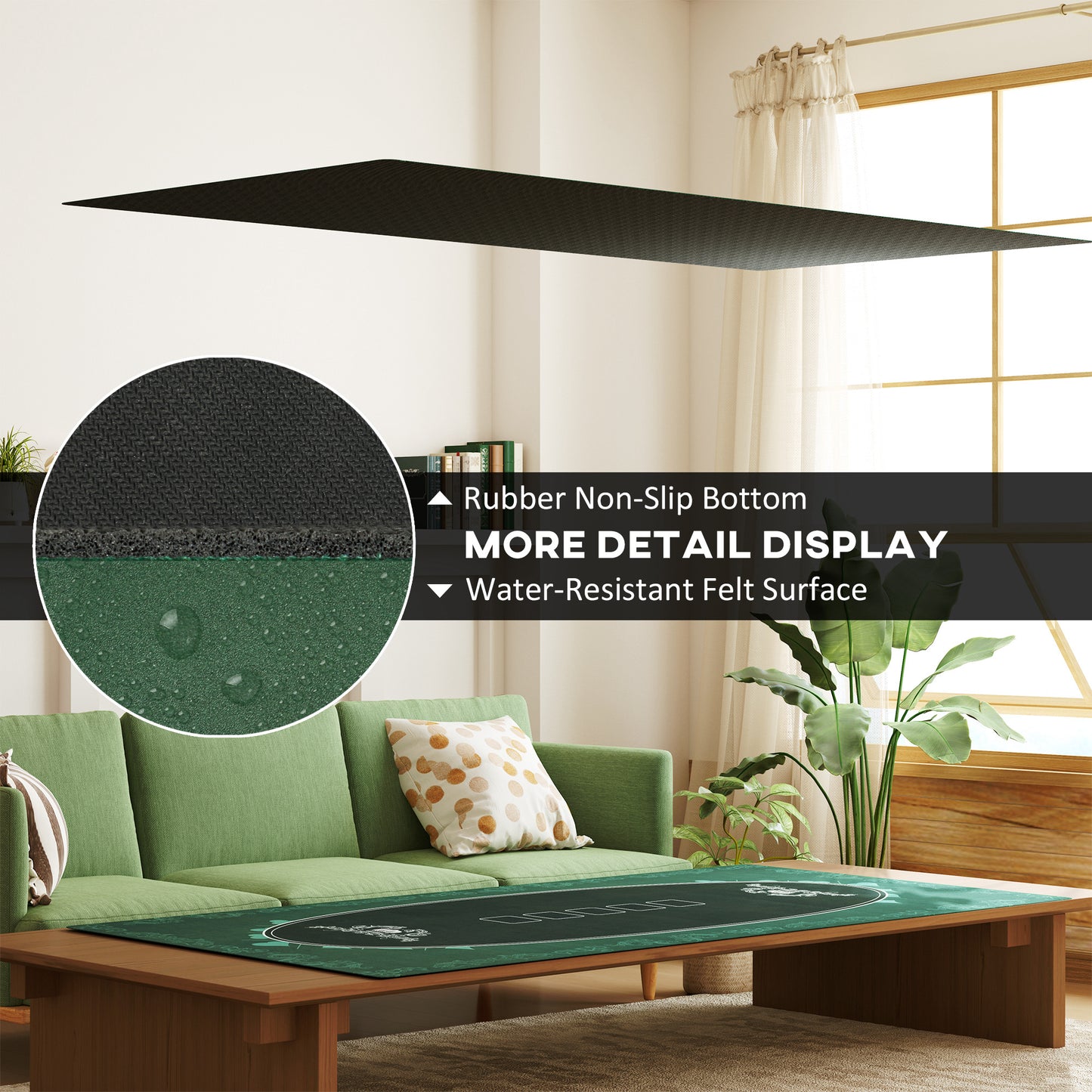 SPORTNOW Professional Texas Hold'em Poker Mat, 12 Player, Water-Resistant, Rubber with Felt Surface, Carry Bag, 239.3 x 115.5 cm, Green