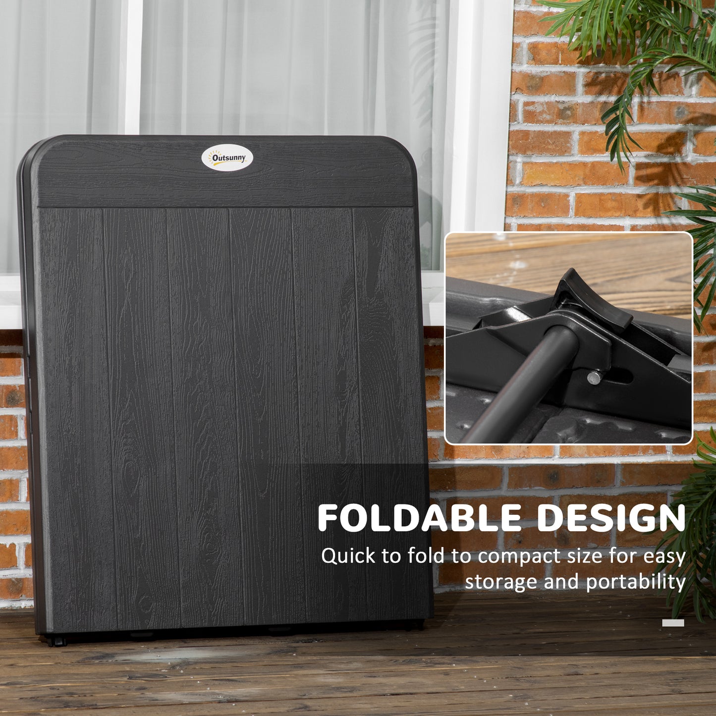 Outsunny Folding Garden Table for 6, Rectangular HDPE Top, Steel Frame, Foldable, Charcoal Grey