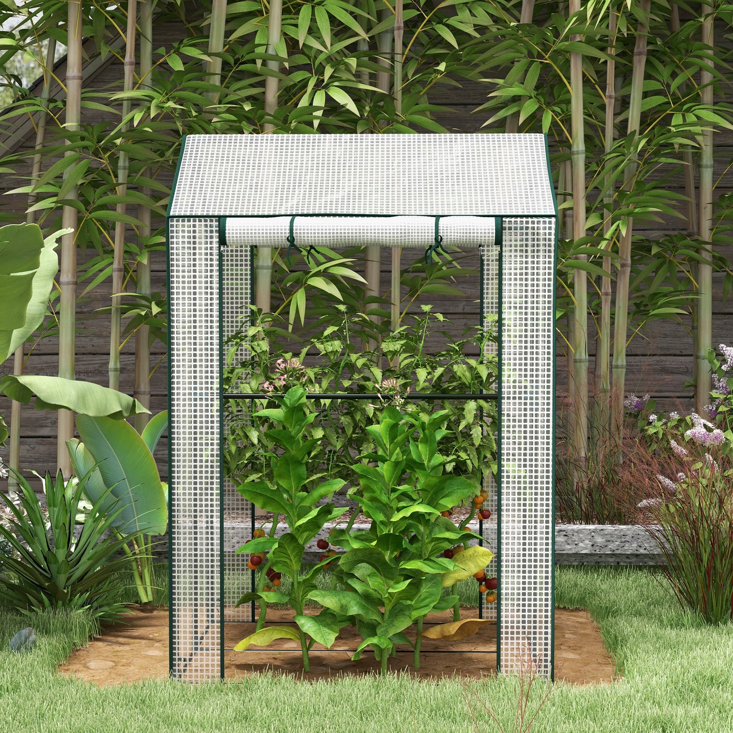 Outsunny Green House, Mini Greenhouse with 2 Roll-up Doors, Vent Holes and Reinforced Cover, 100 x 80 x 150cm