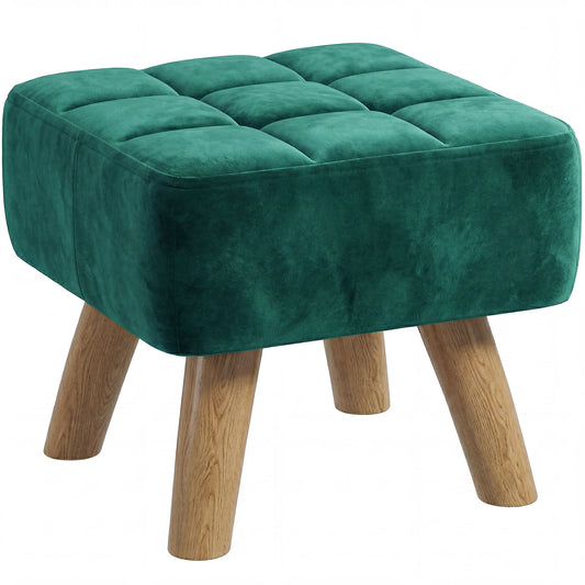 HOMCOM Velvet Square Padded Footstool - Dark Green