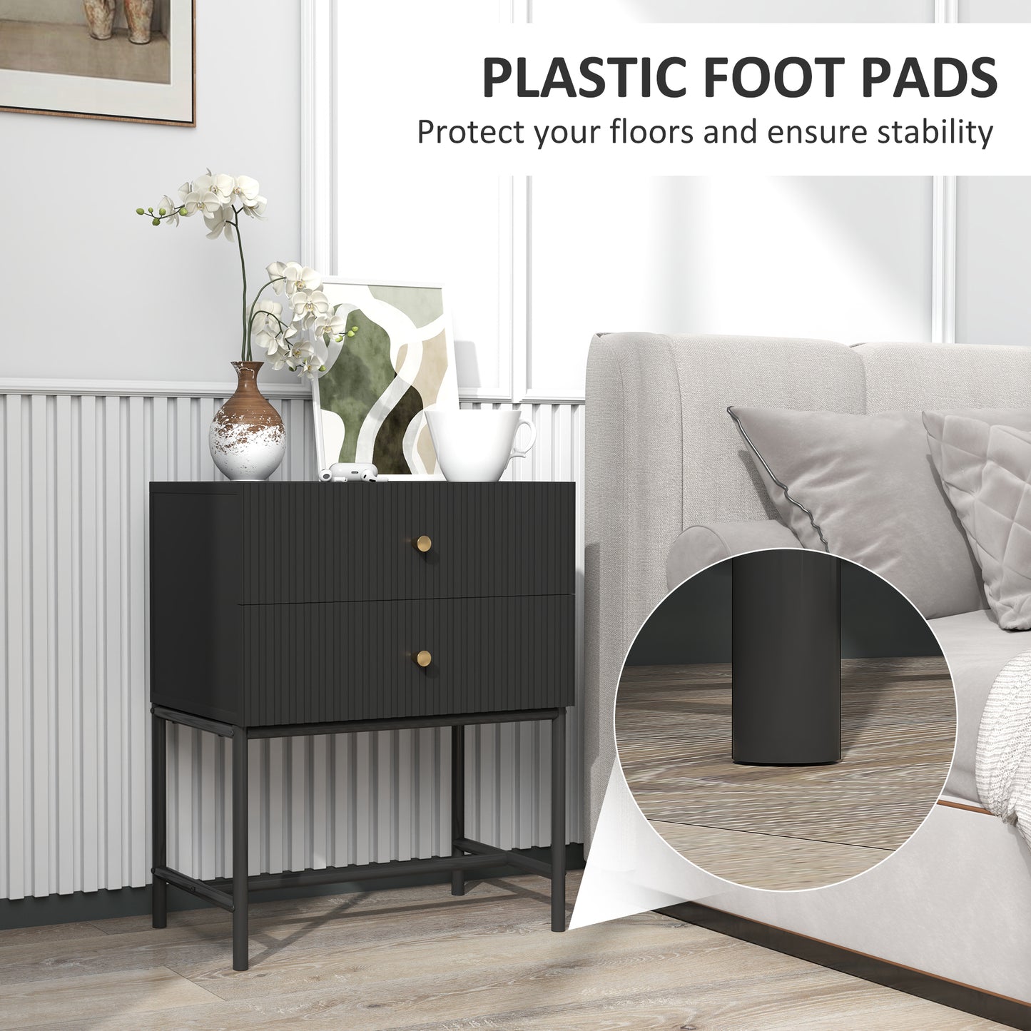 HOMCOM Elegant Two-Drawer Bedside Table - Black