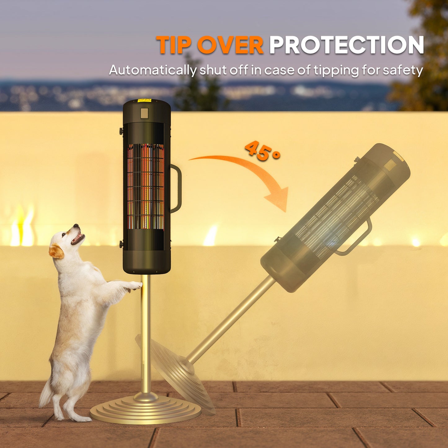 Outsunny Electric Umbrella Patio Heater, 2000W, 2 Heat Settings, Tip-Over Protection, Fits 25-70mm Poles, 6m² Coverage, Black