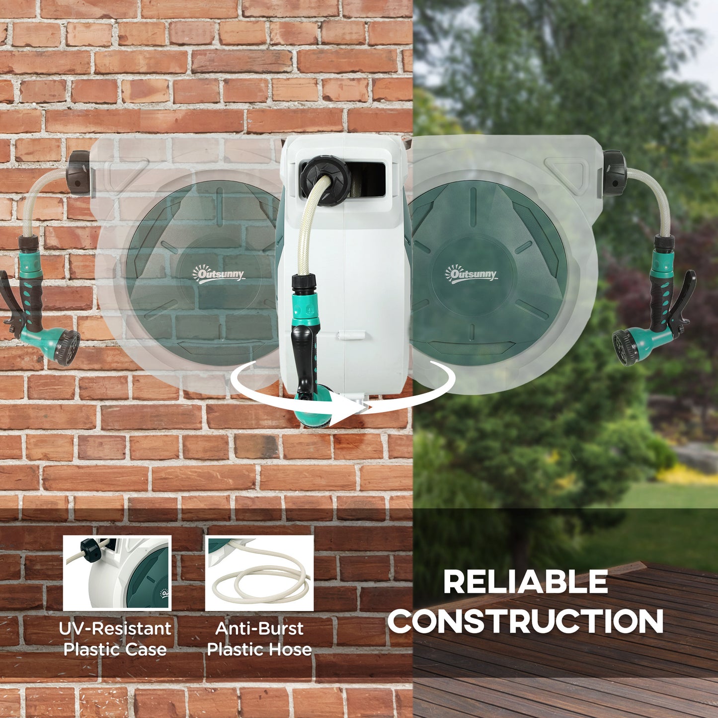 Outsunny Retractable Hose Reel, 20+2m, 7 Spray Nozzles, 180° Swivel, Grey