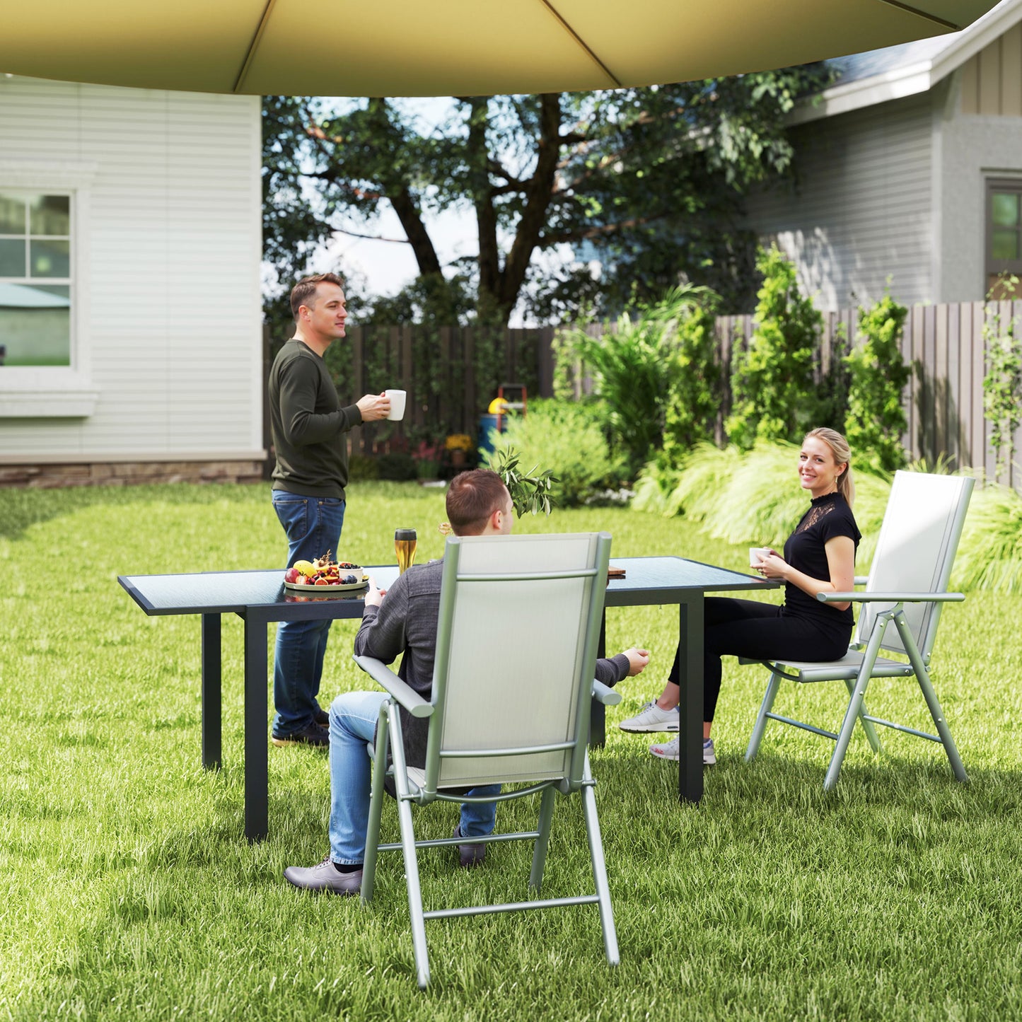 Outsunny Set of 2 Folding Aluminium Camping Chairs, Breathable Mesh, Armrests, Light Grey