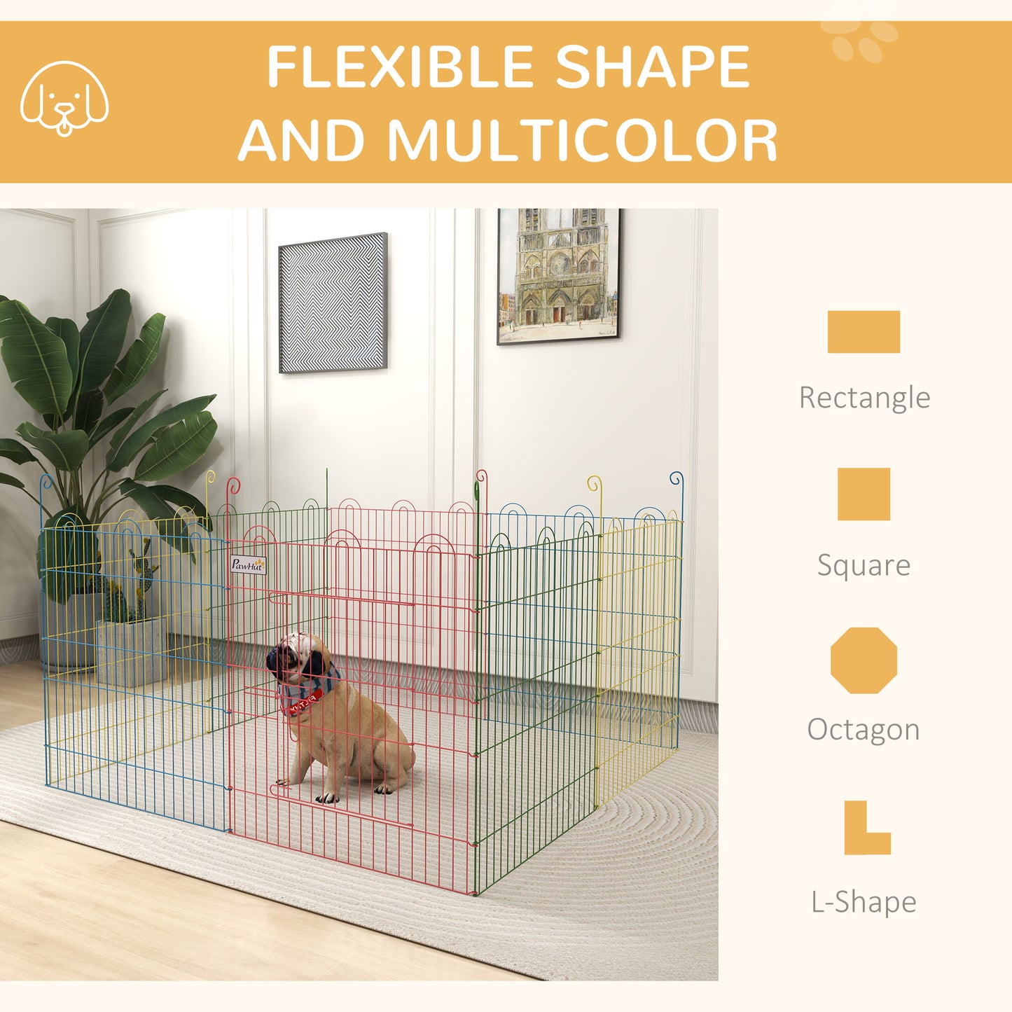 PawHut Pet Playpen Crate, with Eight Panels, Door, for Indoors and Outdoors, 60H x Ø156cm