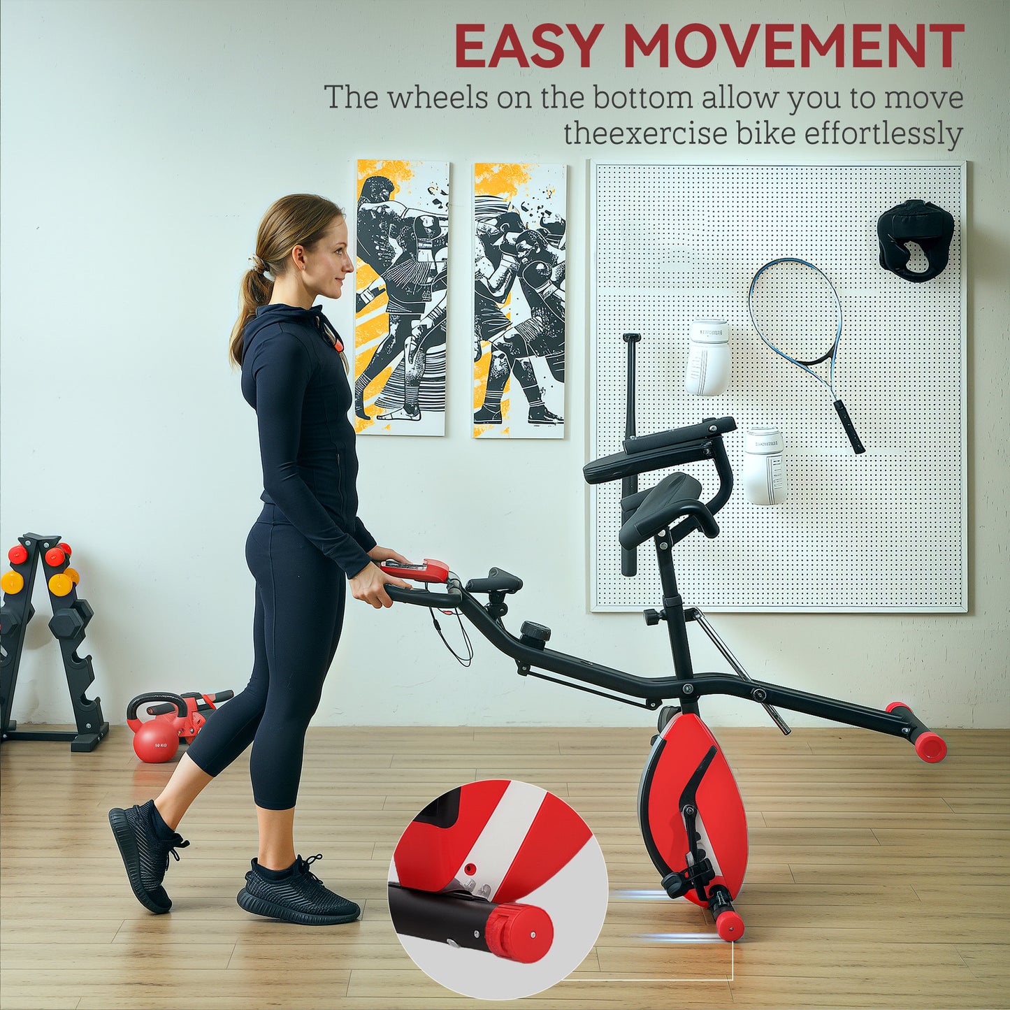 SPORTNOW 5-In-1 Folding Exercise Bike with Arm Bands, 8-Level Resistance, LCD, Tablet Holder, Red