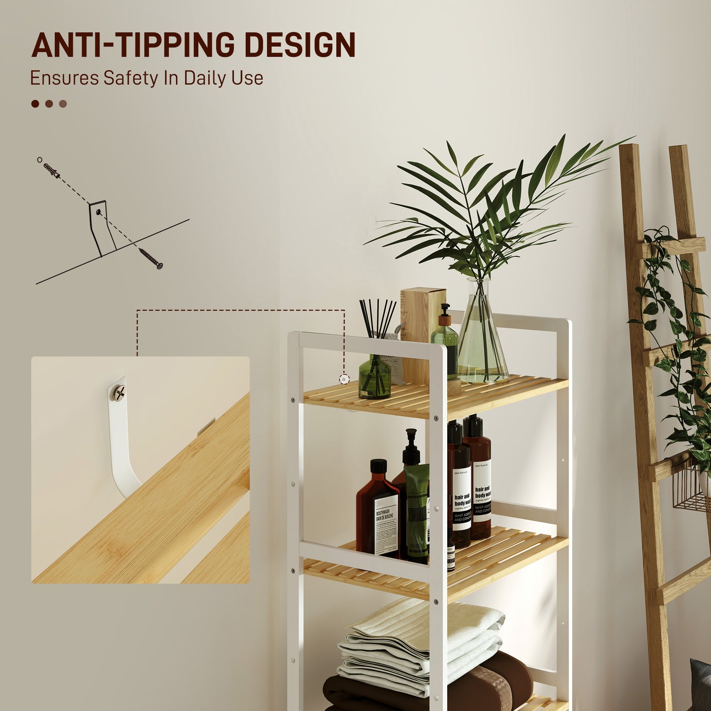 HOMCOM Five-Tier Bamboo Adjustable Shelf Storage Unit