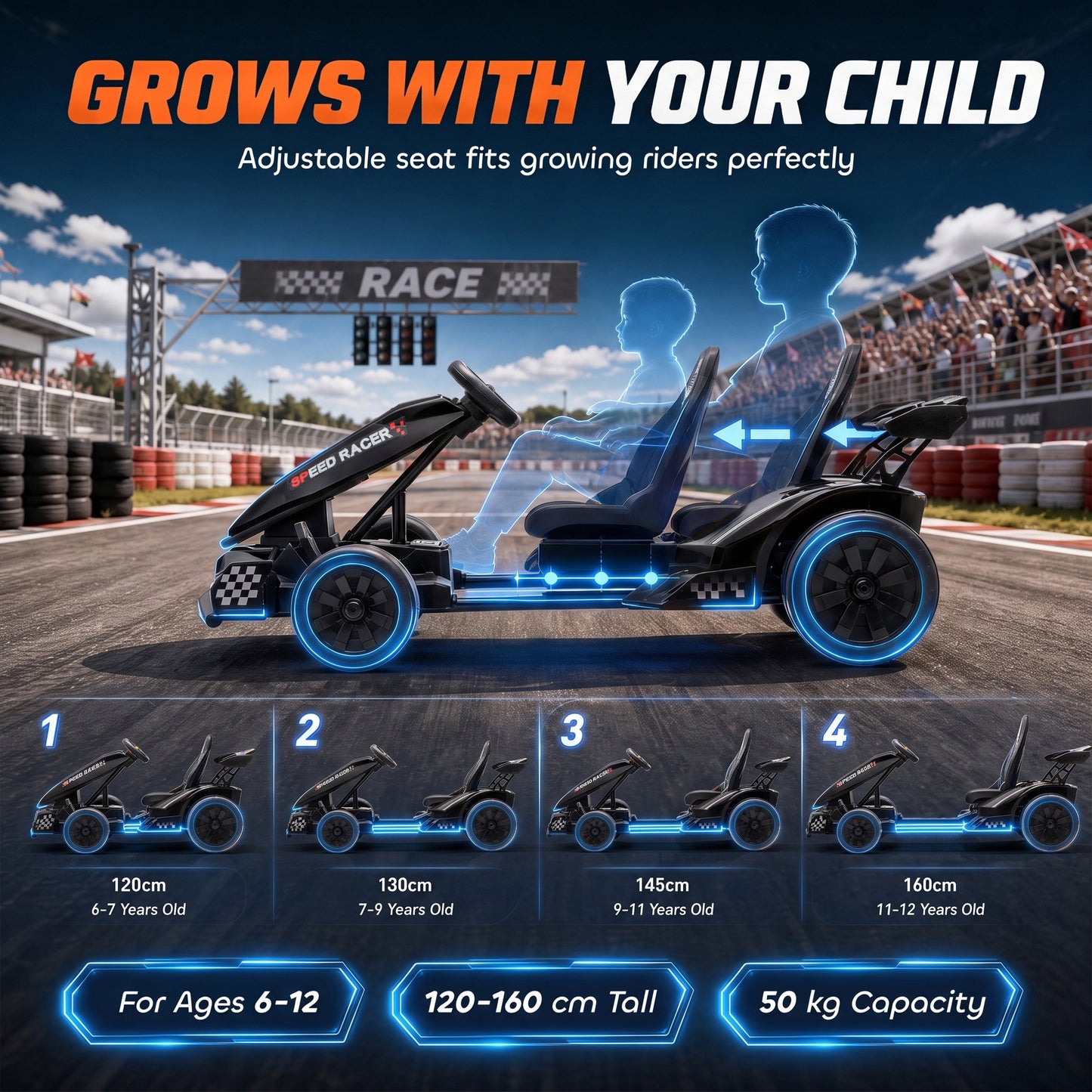 AIYAPLAY 24V Electric Go Kart for Kids 6-12 Years with Drift Mode, Adjustable Seat, 3 Speed, Slow Start, Black