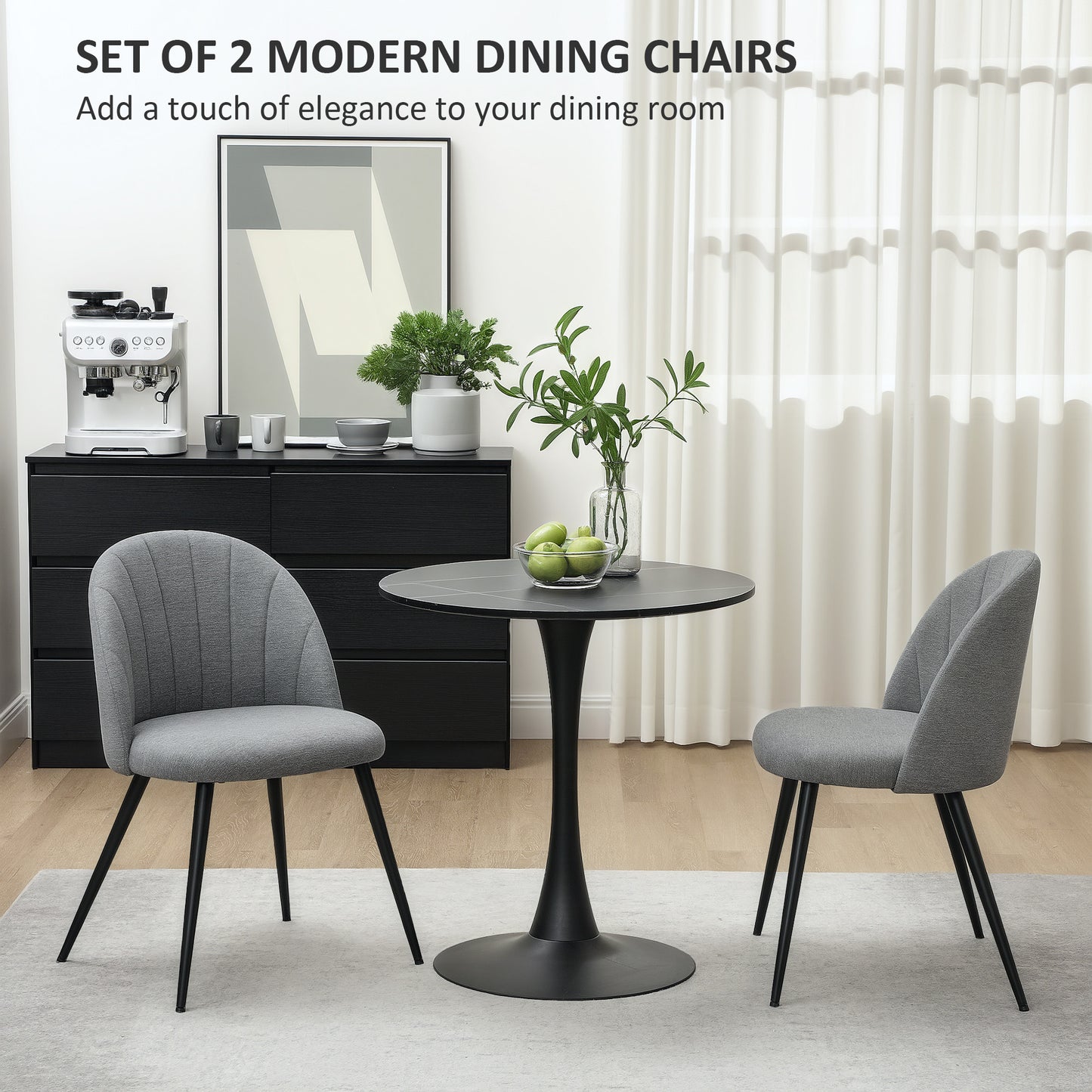 HOMCOM Velvet Dining Chairs Set of 2, Upholstered with Metal Legs, Shell Backrest and Padded Seat for Dining, Bedroom, Living Room, Grey