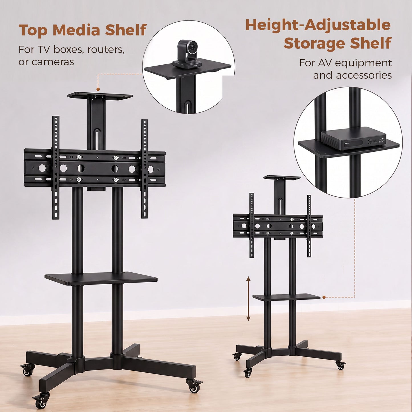 HOMCOM Mobile TV Stand on Wheels for 32-75 Inch Screens, Mobile TV Cart with Tilt, Height Adjustable, Black