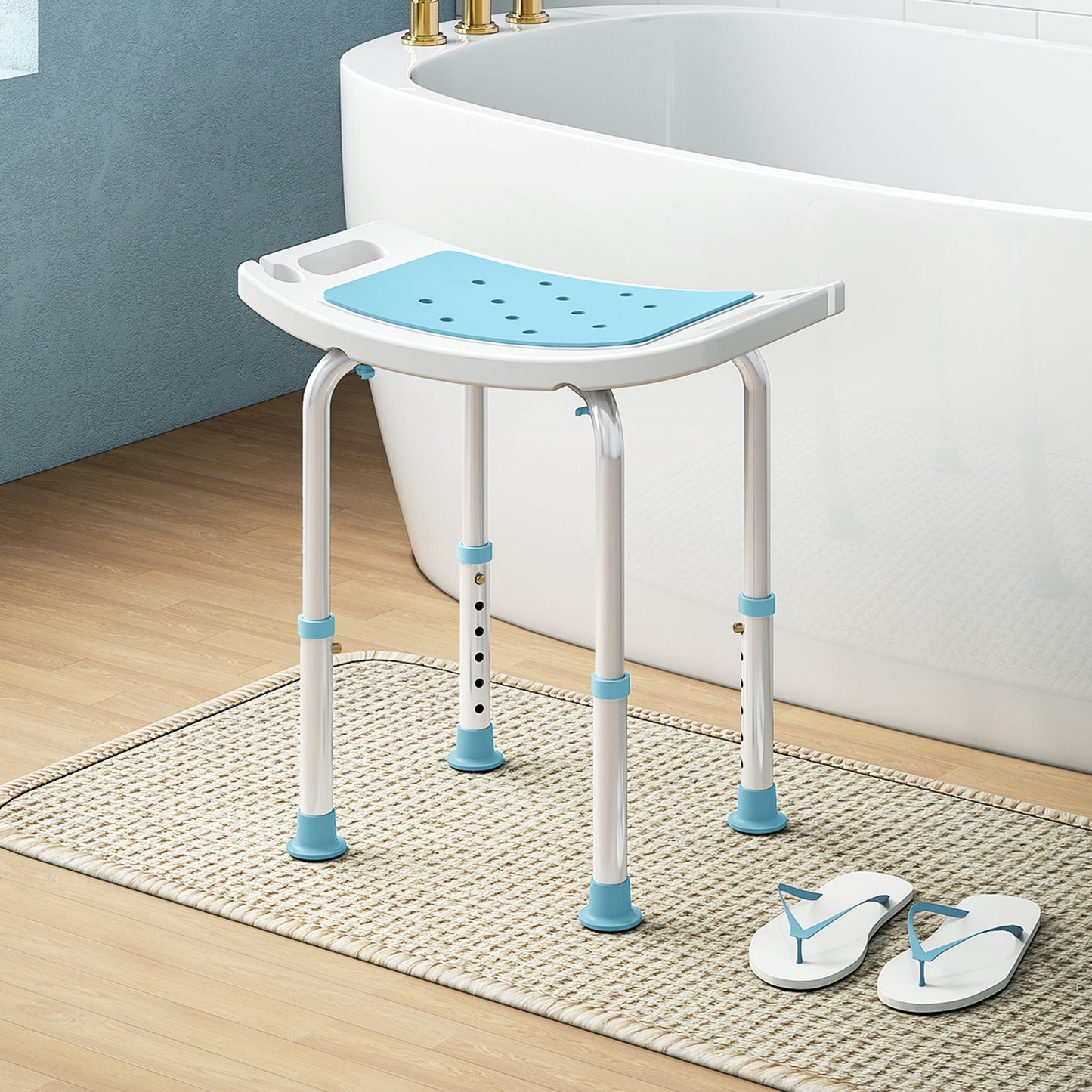 HOMCOM Adjustable Height Shower Chair with Aluminium Frame, Non-Slip Feet for Elderly/Disabled, Turquoise