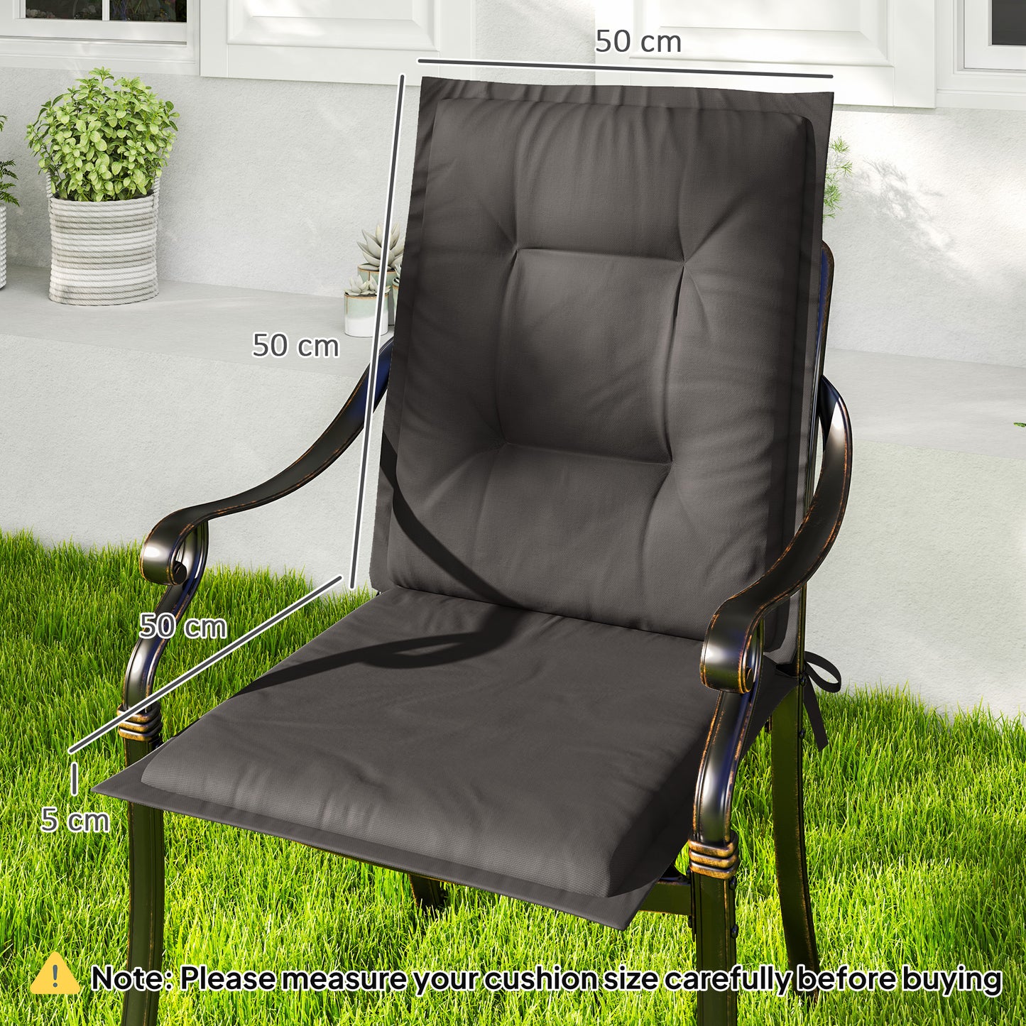 Outsunny Set of 4 Garden Chair Cushions with Backs, Tufted Back, Ties, 108L x 50W x 5H cm, Outdoor Seat Pads, Dining Chair, Charcoal Grey