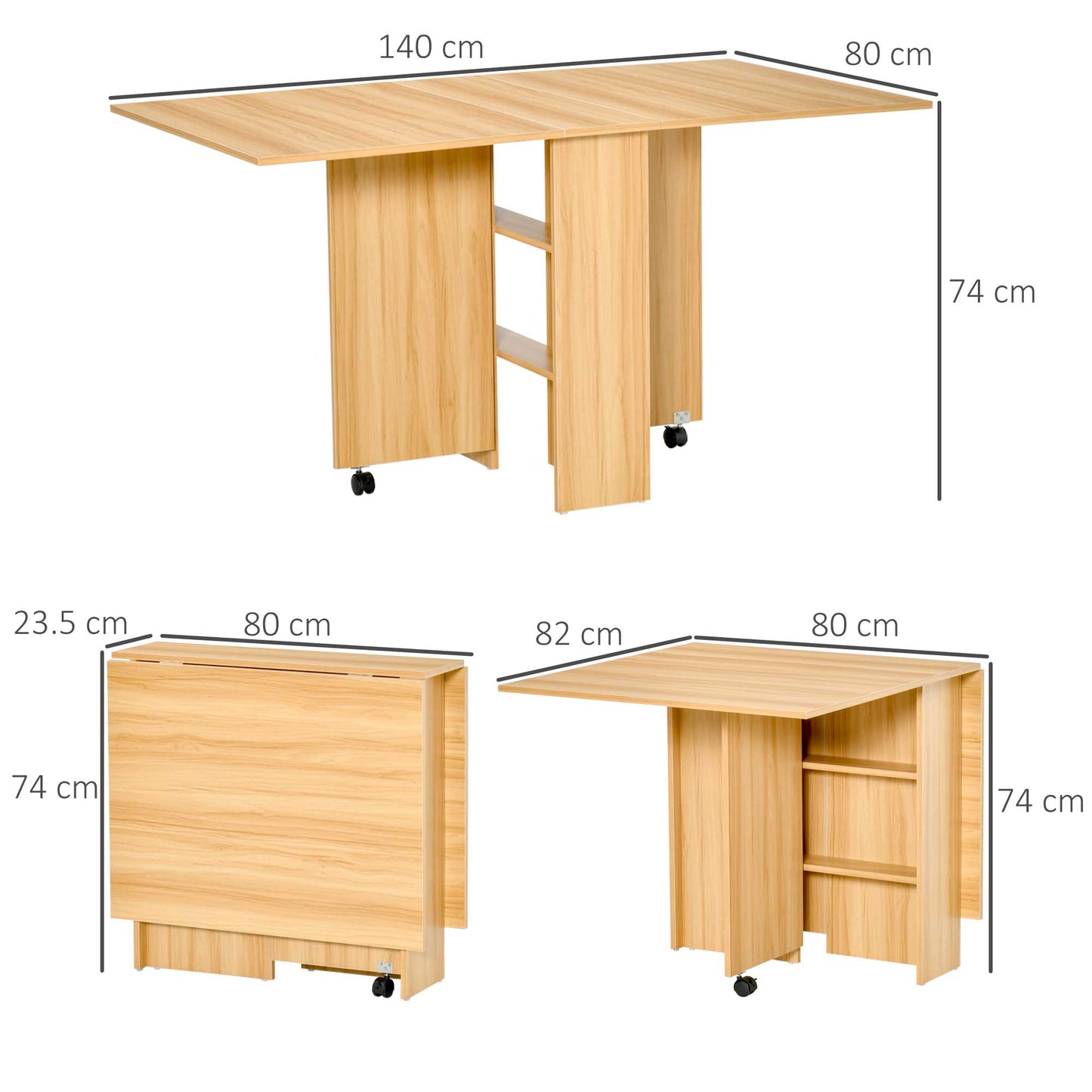 HOMCOM Folding Dining Table, Drop Leaf with Storage Shelves for Small Spaces, Kitchen & Dining Room, Teak