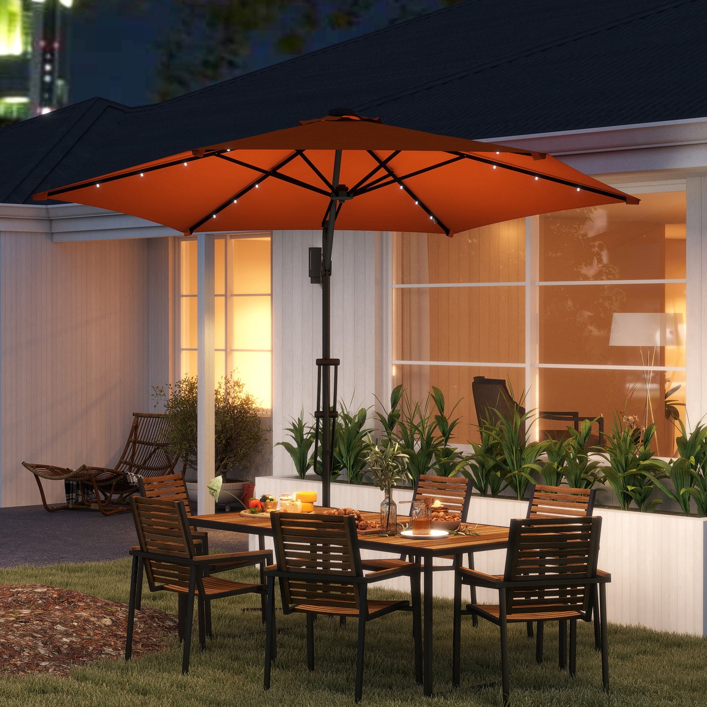 Outsunny 3(m) Garden Parasol Cantilever Umbrella with Solar LED - Orange