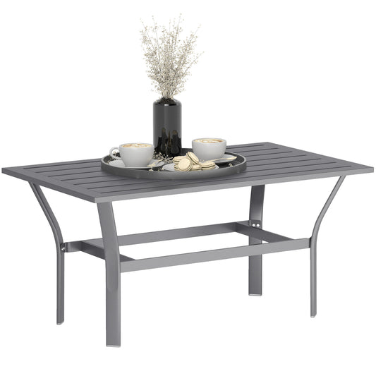 Outsunny Metal Garden Coffee Table, Rectangular Outdoor Side Table with Slatted Top, Foot Pads, 91.5x55x45cm, Dark Grey