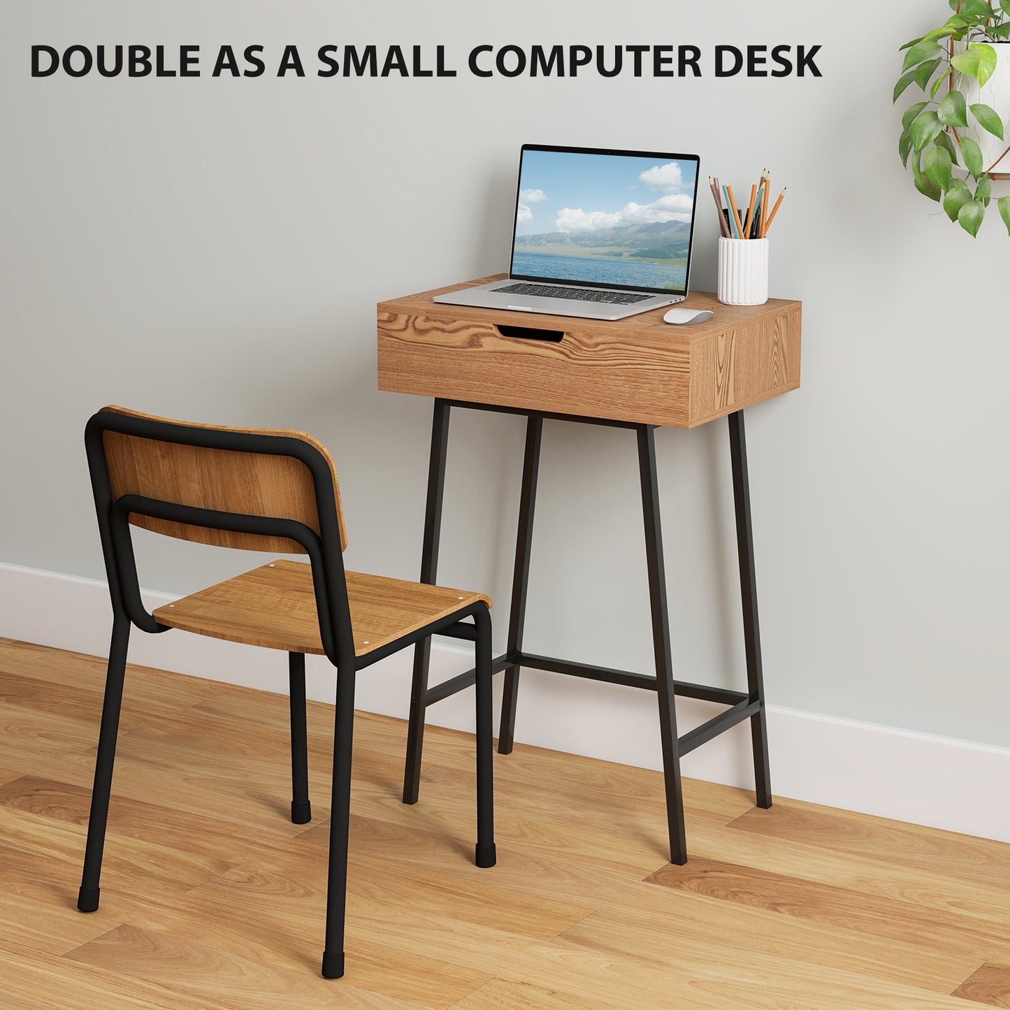 HOMCOM Vanity Desk with Flip-Up Mirror, Industrial Dressing Table with 16 Small Compartments for Bedroom, Natural Wood Effect
