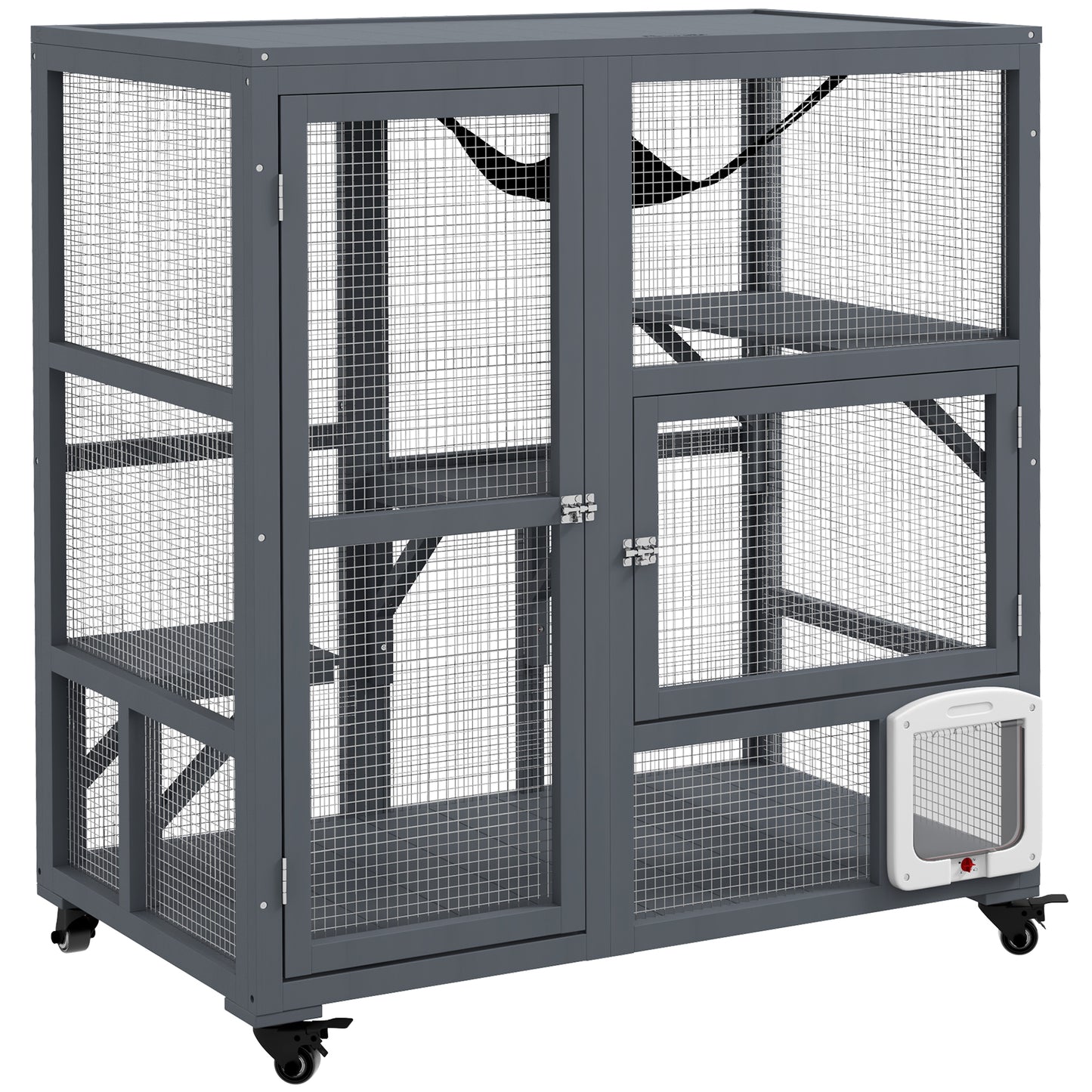 PawHut Cat Cage House, Catio Cat Outdoor Enclosure on Wheels - Light Grey
