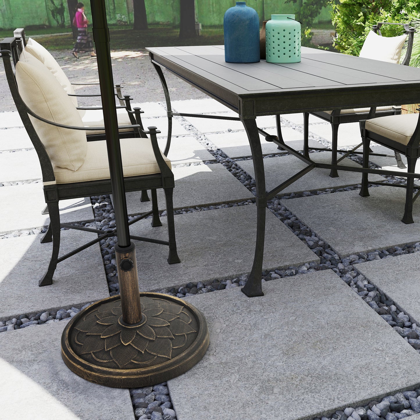 Outsunny 12kg Resin Garden Parasol Base, Heavy Duty Round Umbrella Base for 32-48mm Poles, Bronze Tone