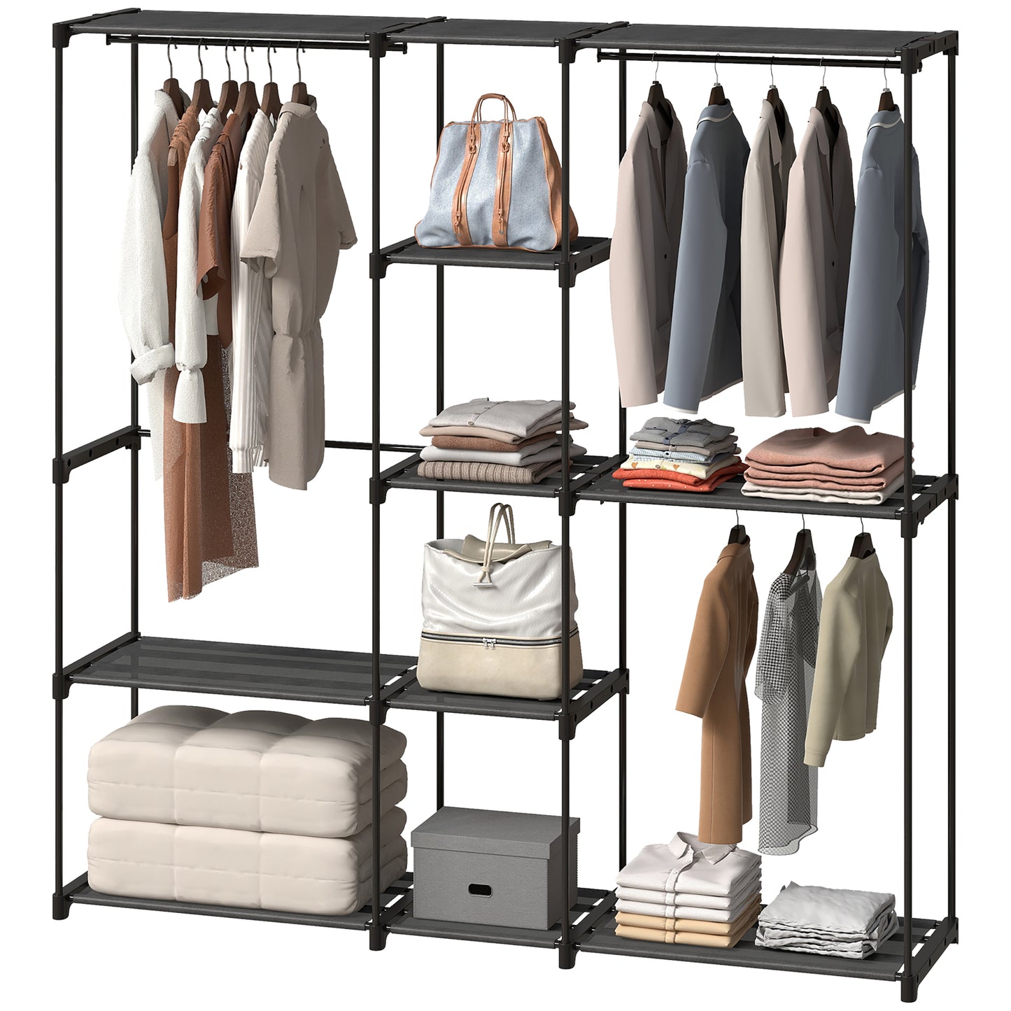 HOMCOM Storage wardrobe, fabric wardrobe with hanging rod and shelves, 182 x 43 x 185 cm, black
