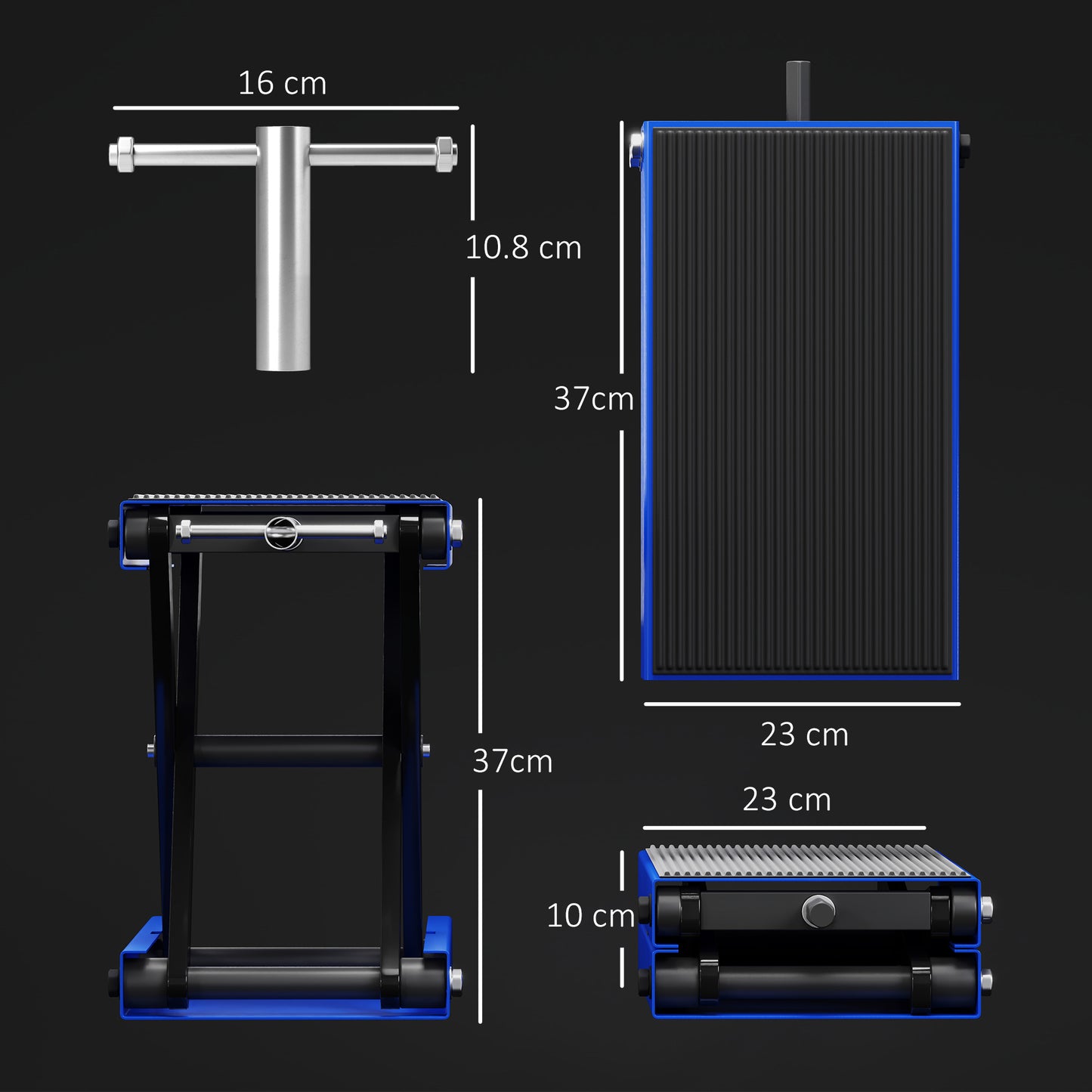 DURHAND Motorcycle Scissor Lift Jack, Anti-Slip Deck, Steel Repair Stand, Blue