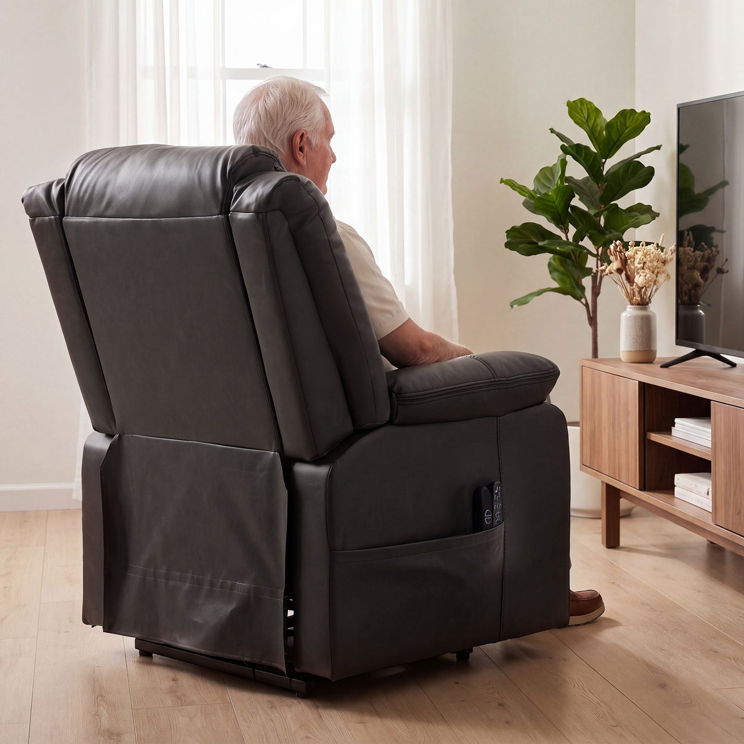HOMCOM Riser Recliner Chair with Massage and Heat, PU Leather Power Electric Lift Armchair for Elderly, Charcoal Grey