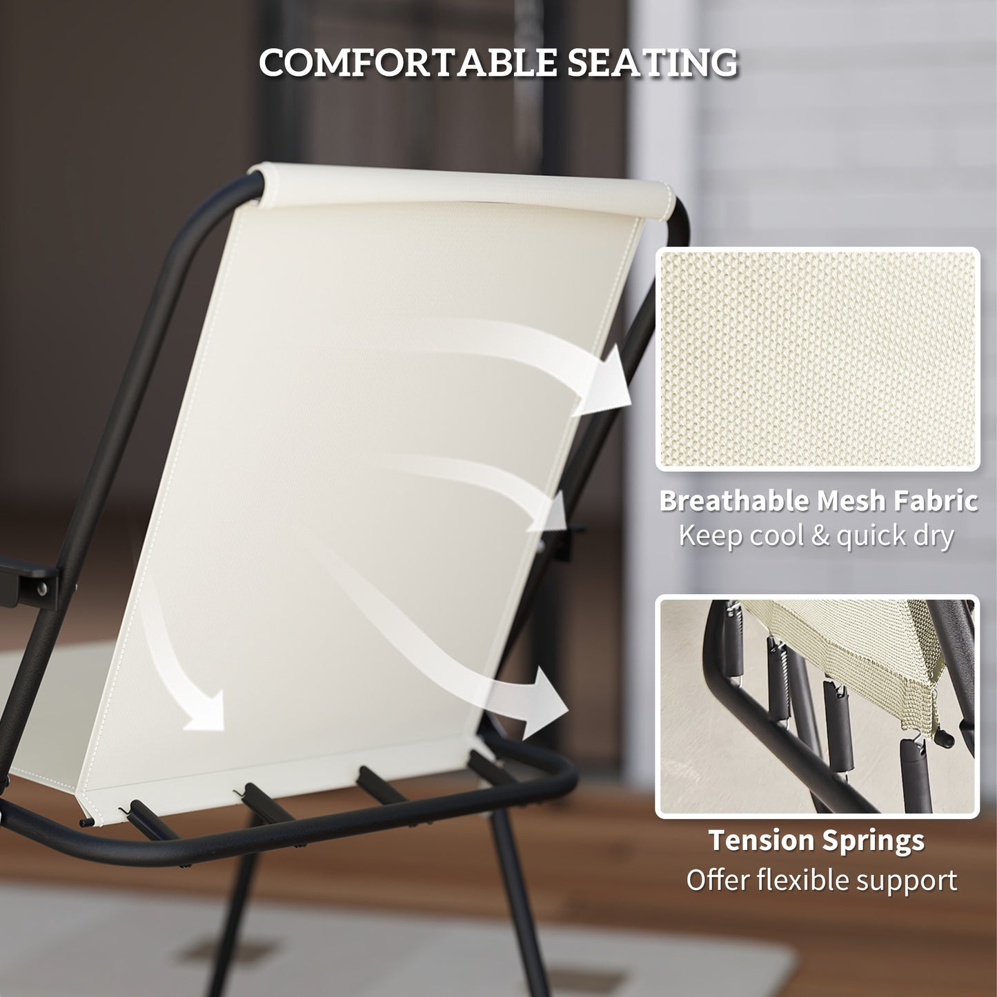 Outsunny 4 Seater Garden Furniture Set, 6 Pieces with Parasol, Folding Chairs & Glass Table, Cream White