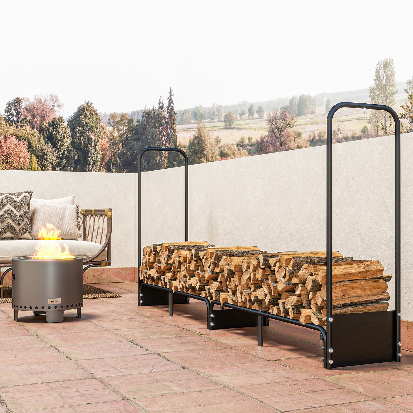 Outsunny Firewood Rack, 8.5ft Heavy Duty Log Storage with Waterproof 600D Oxford Cover, 300 kg Capacity, Black