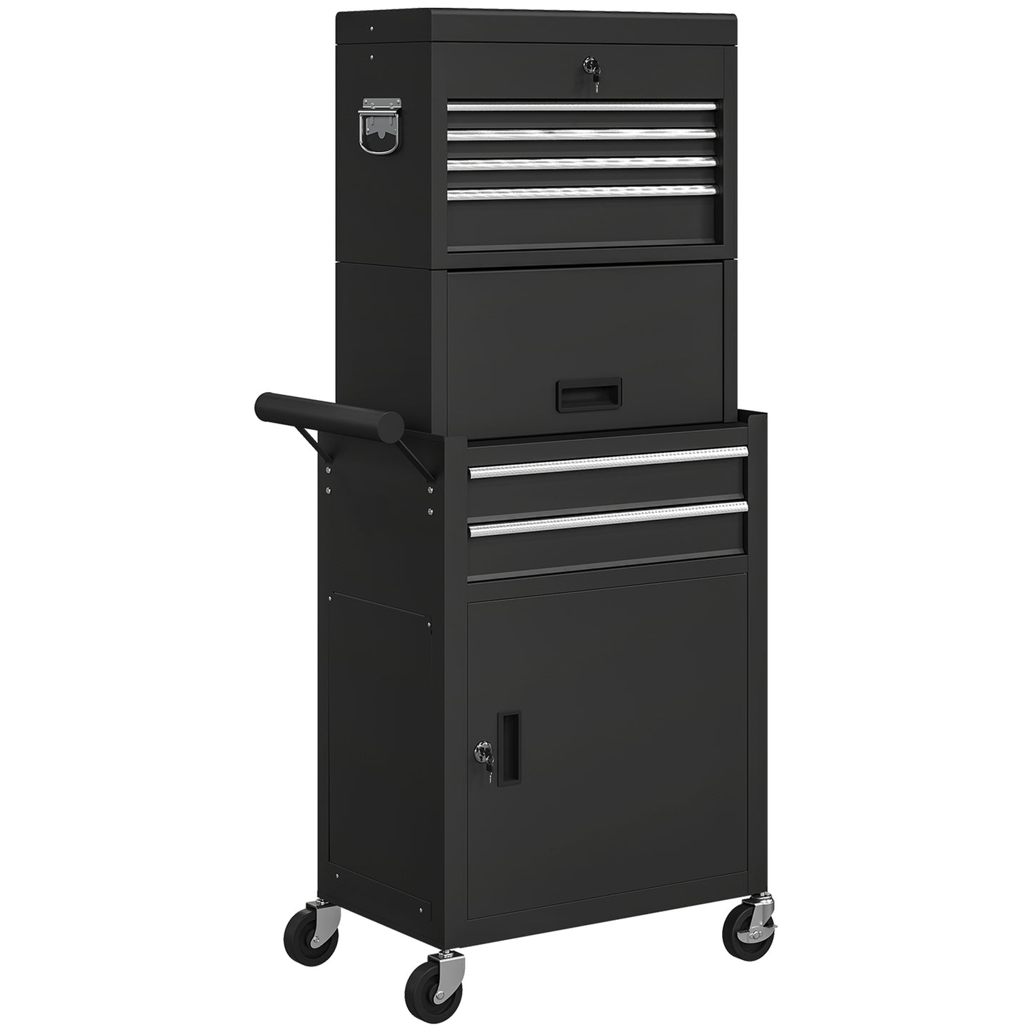 HOMCOM Three-Part Steel Locking Tool Chest - Black