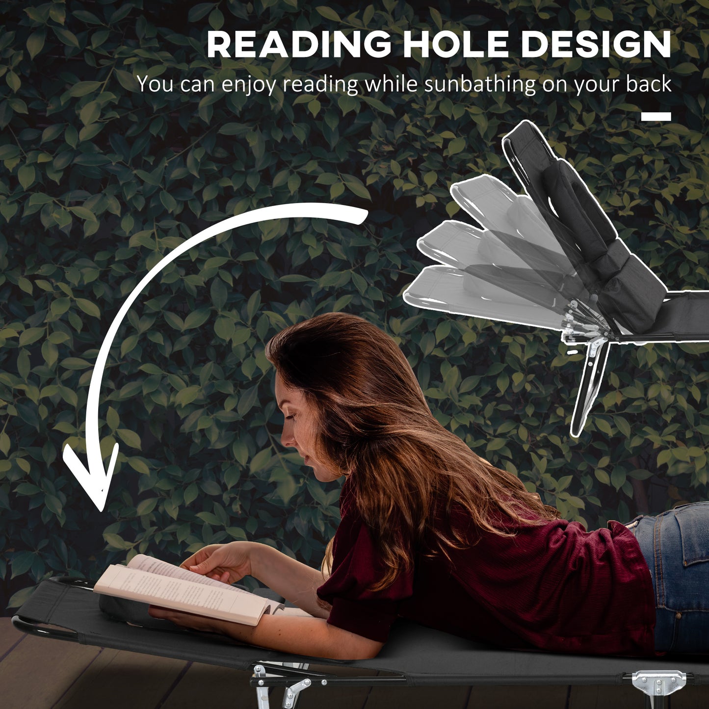 Outsunny Adjustable Backrest Foldable Sun Lounger Set with Pillow - Black