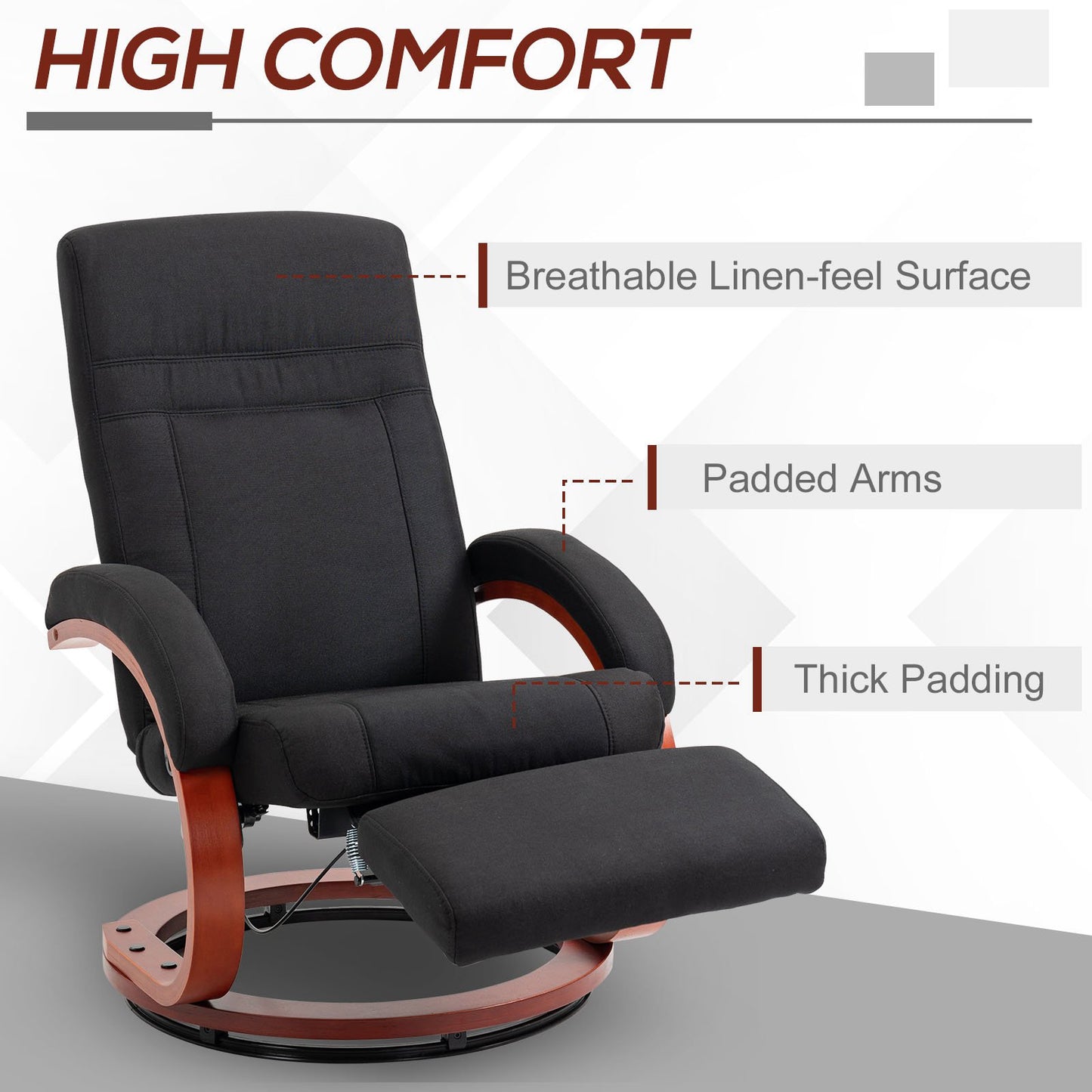 HOMCOM 135° Manual Reclining Swivel Chair, with Footrest - Black