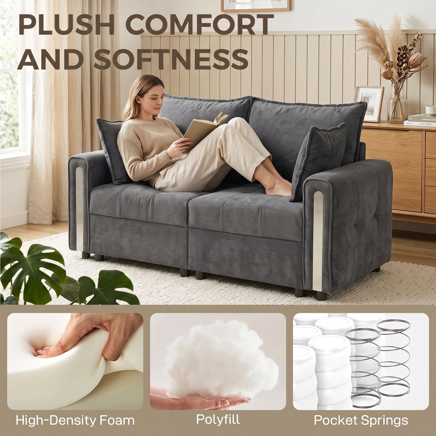 HOMCOM 2 Seater Sofa with Lift-Up Storage, 168 cm Comfy Velvet Small Couch with Wide Deep Seat Dark Grey