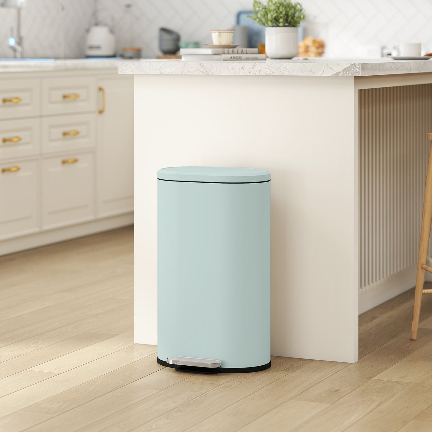 HOMCOM 30 L Modern Curved Kitchen Bin - Green