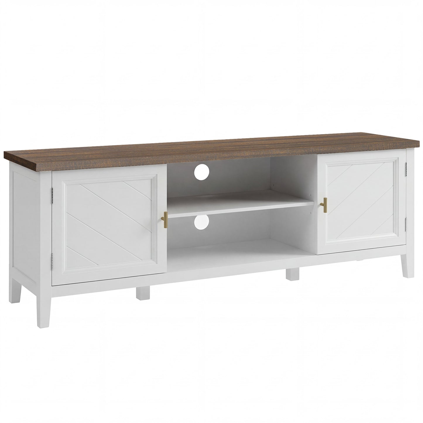 HOMCOM TV Unit for TVs up to 42 Inch, Farmhouse Entertainment Centre with 2 Open Shelves, 2 Cabinets and Thick Top