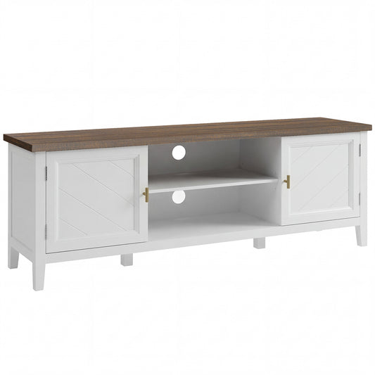 HOMCOM TV Unit for TVs up to 42 Inch, Farmhouse Entertainment Centre with 2 Open Shelves, 2 Cabinets and Thick Top